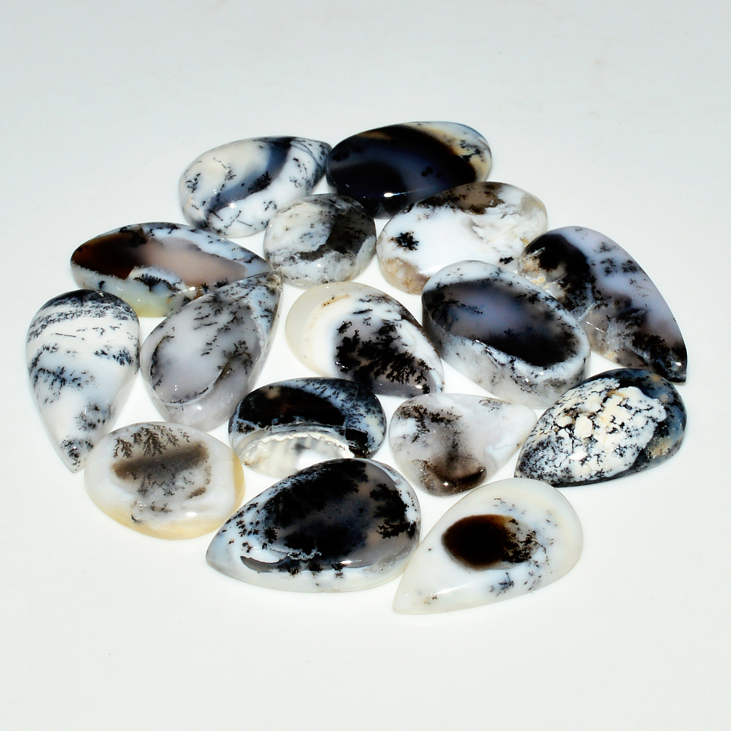 16 Piece168Ct Natural Dendrite Agate Cabochon Gemstone lot 22x10  11x11mm 19185