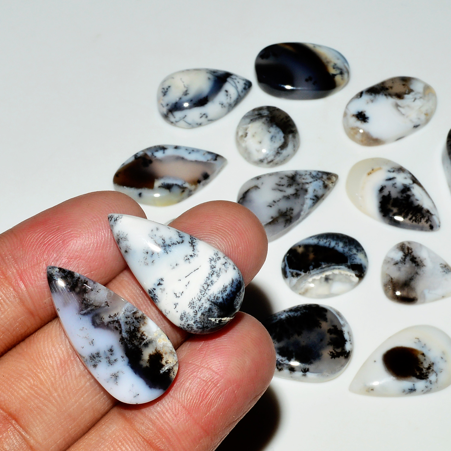 16 Piece168Ct Natural Dendrite Agate Cabochon Gemstone lot 22x10 11x11mm 19185