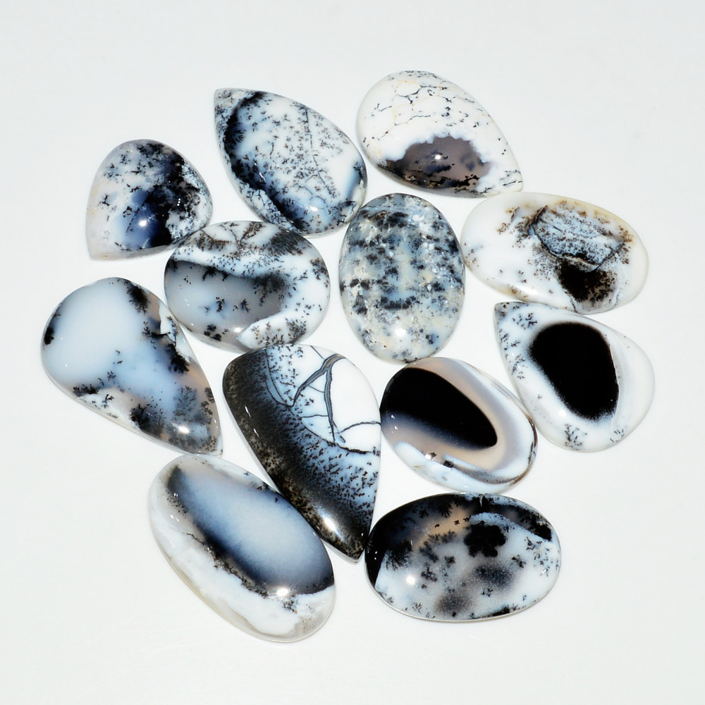 Image of 12Piece250CtsNatural Dendrite Agate Cabochon Gemstone lot 341x18  18x16mm #19186