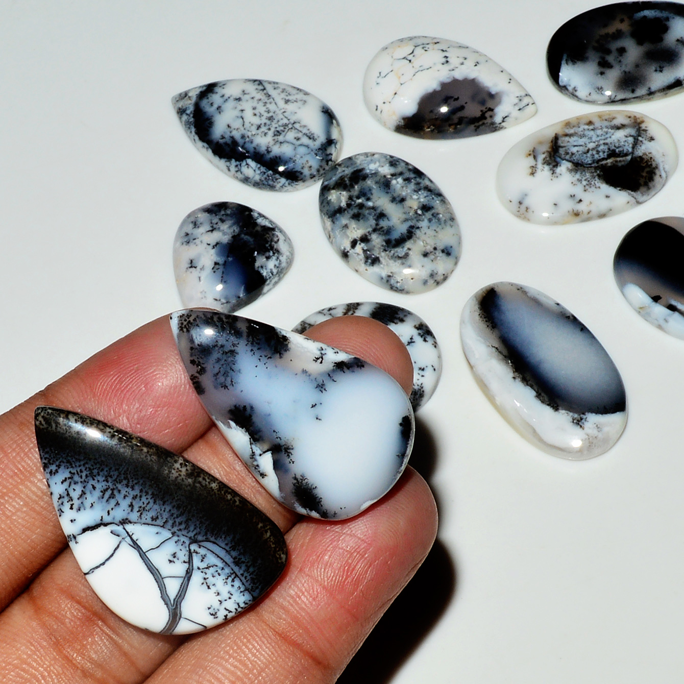 12Piece250CtsNatural Dendrite Agate Cabochon Gemstone lot 341x18 18x16mm 19186