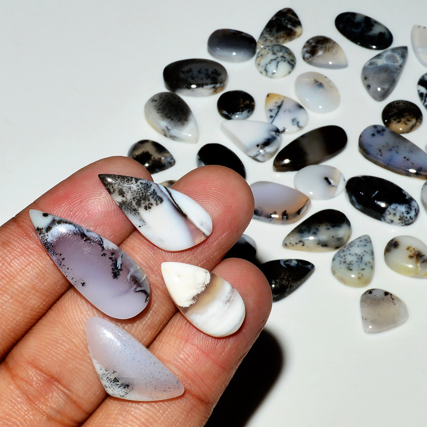 41 Piece 203Cts Natural Dendrite Agate Cabochon Gemstone lot 21x7  7x7mm 19187