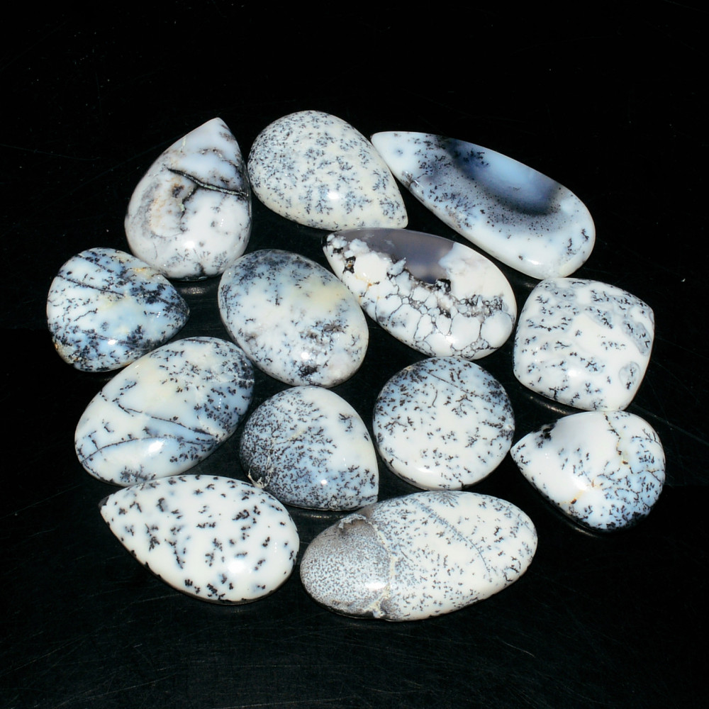 Image of 13 Piece164CtsNatural Dendrite Agate Cabochon Gemstone lot 32x11  16x16mm #19188