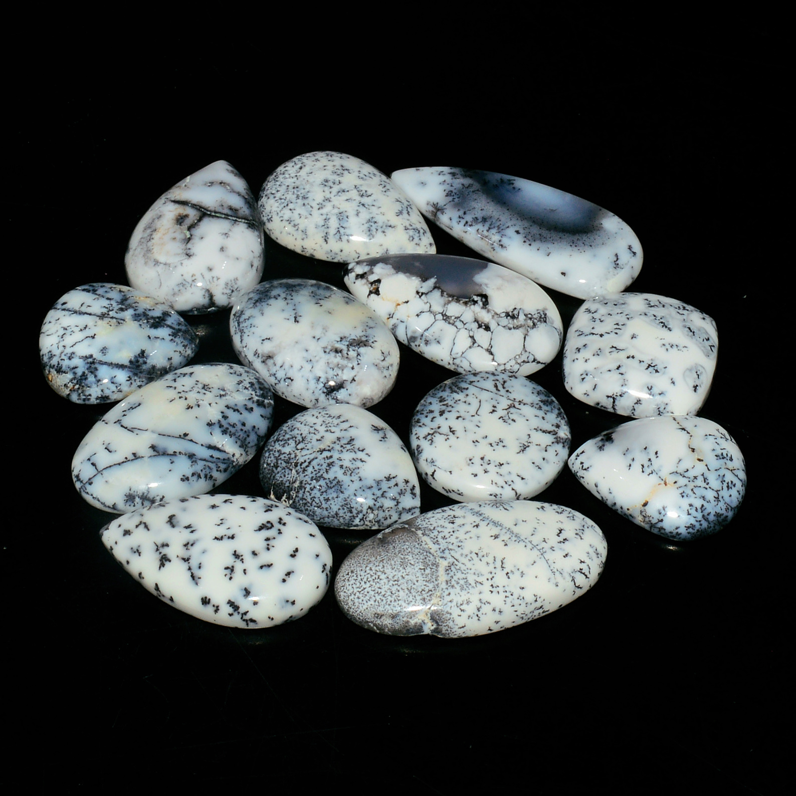 13 Piece164CtsNatural Dendrite Agate Cabochon Gemstone lot 32x11  16x16mm 19188
