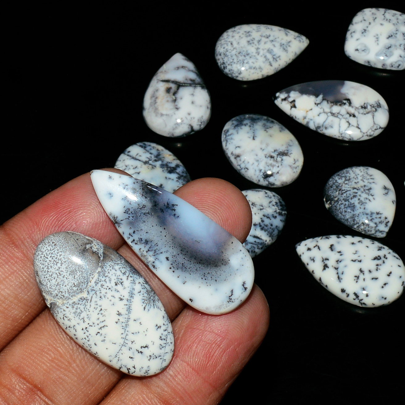 13 Piece164CtsNatural Dendrite Agate Cabochon Gemstone lot 32x11  16x16mm 19188