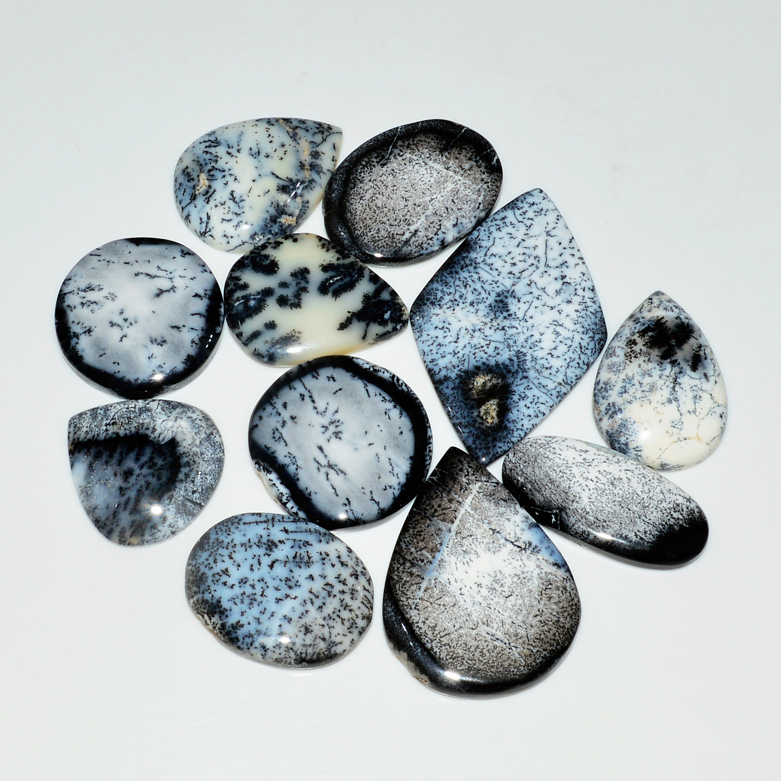 11 Piece250Cts Natural Dendrite Agate Cabochon Gemstone lot 44x27 23x23mm 19189