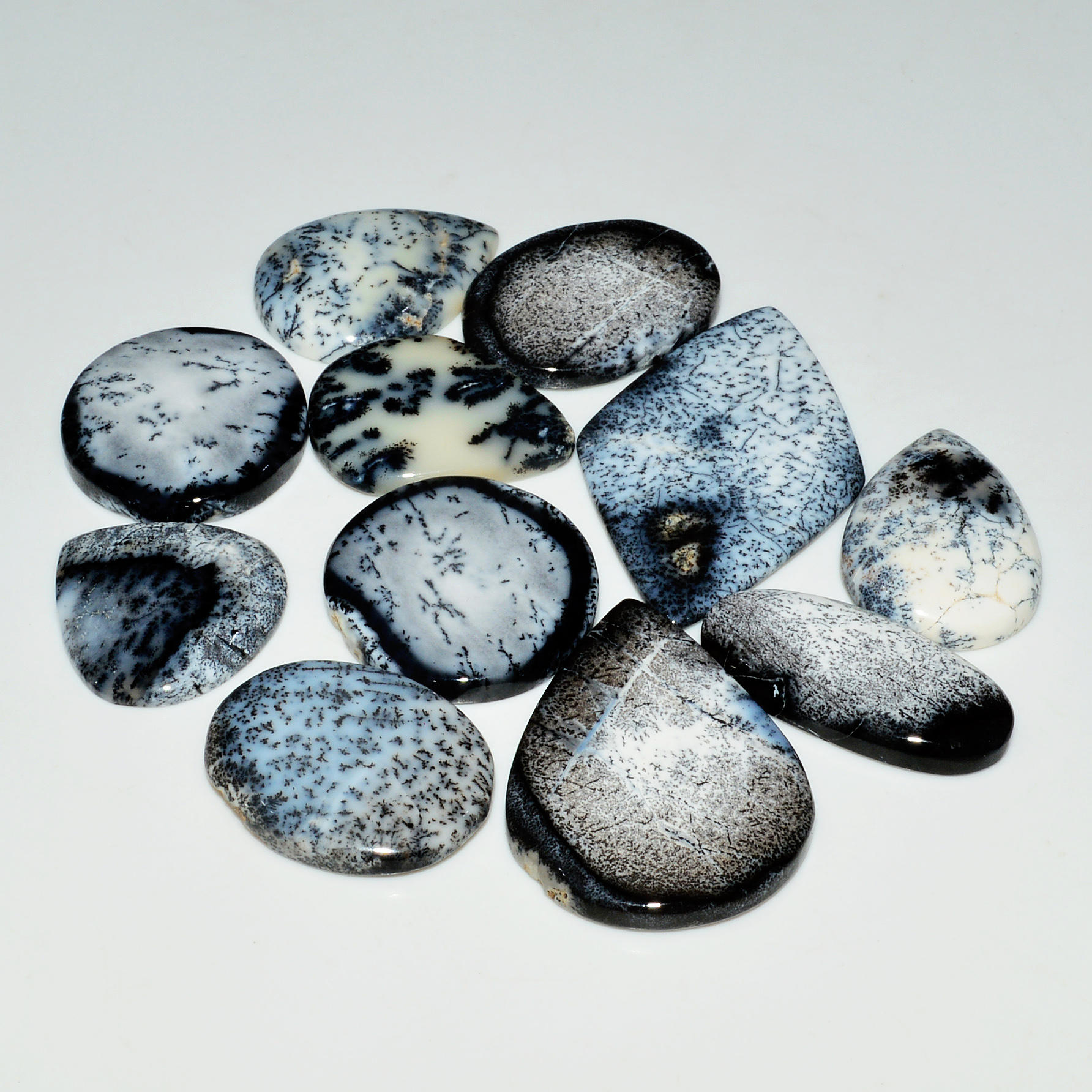 11 Piece250Cts Natural Dendrite Agate Cabochon Gemstone lot 44x27 23x23mm 19189