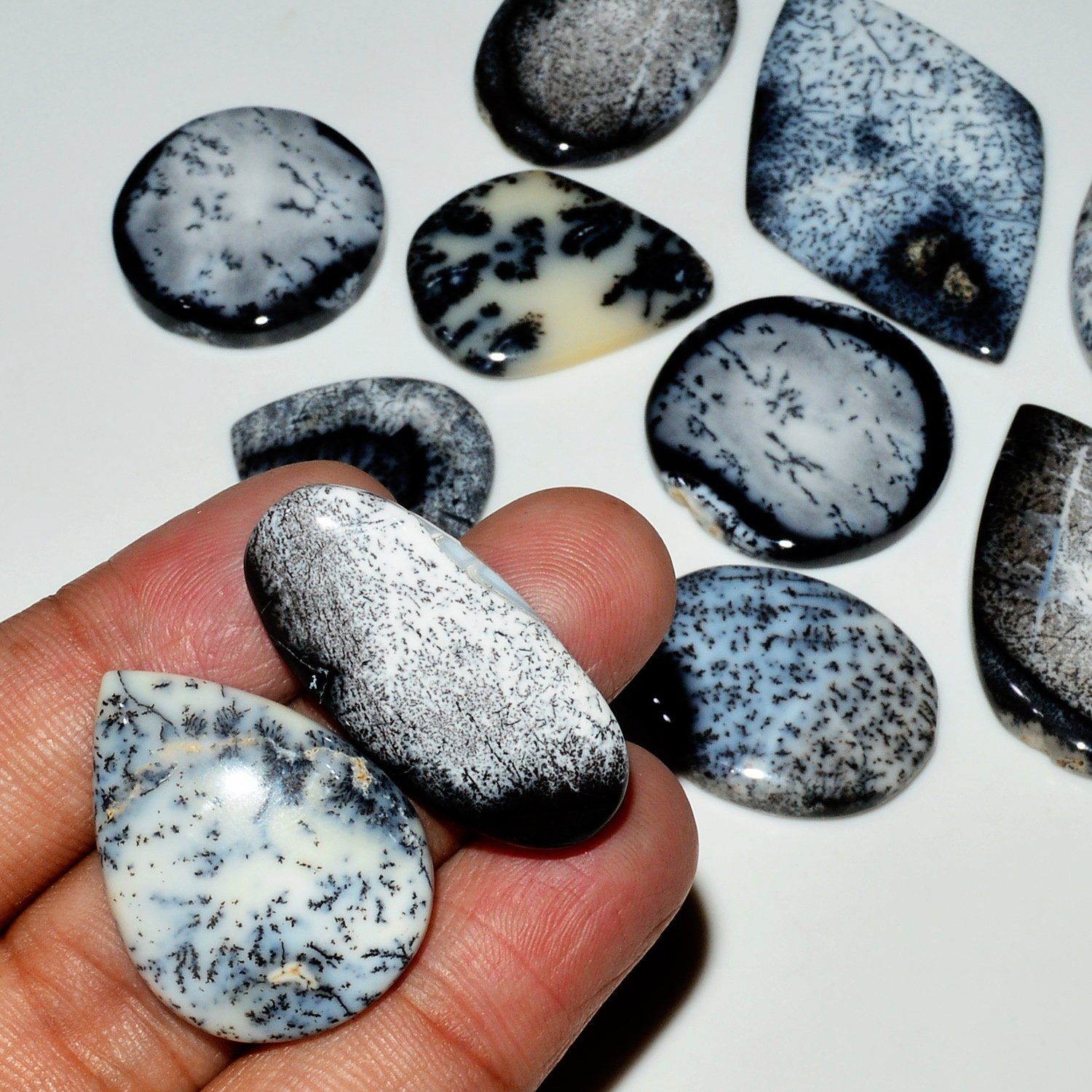 11 Piece250Cts Natural Dendrite Agate Cabochon Gemstone lot 44x27 23x23mm 19189