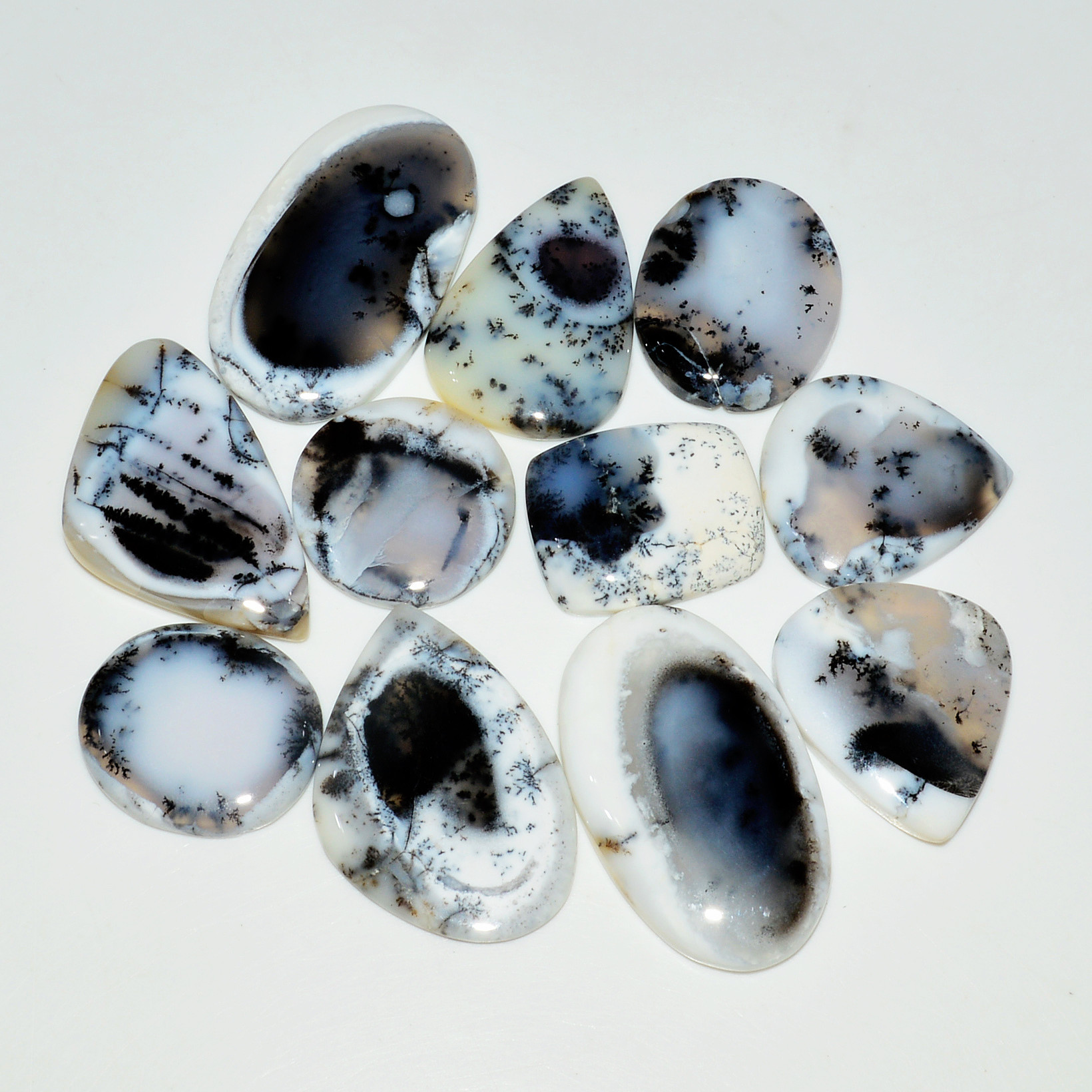 11 Piece242CtsNatural Dendrite Agate Cabochon Gemstone lot 35x20  20x20mm 19190