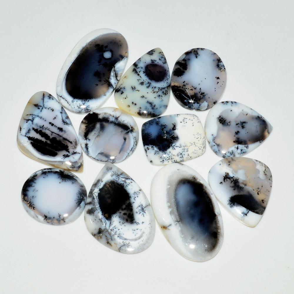 Image of 11 Piece242CtsNatural Dendrite Agate Cabochon Gemstone lot 35x20  20x20mm #19190