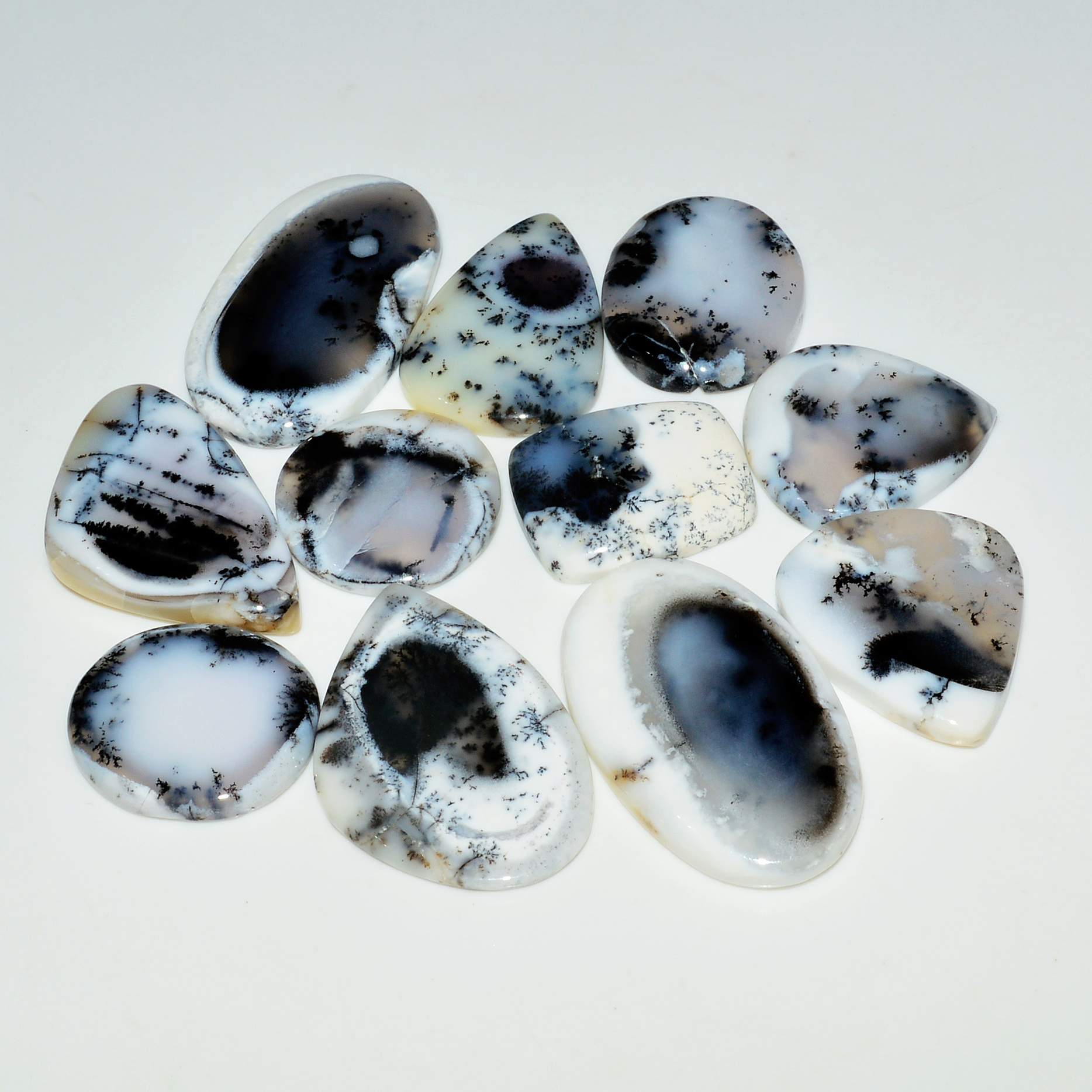 11 Piece242CtsNatural Dendrite Agate Cabochon Gemstone lot 35x20  20x20mm 19190