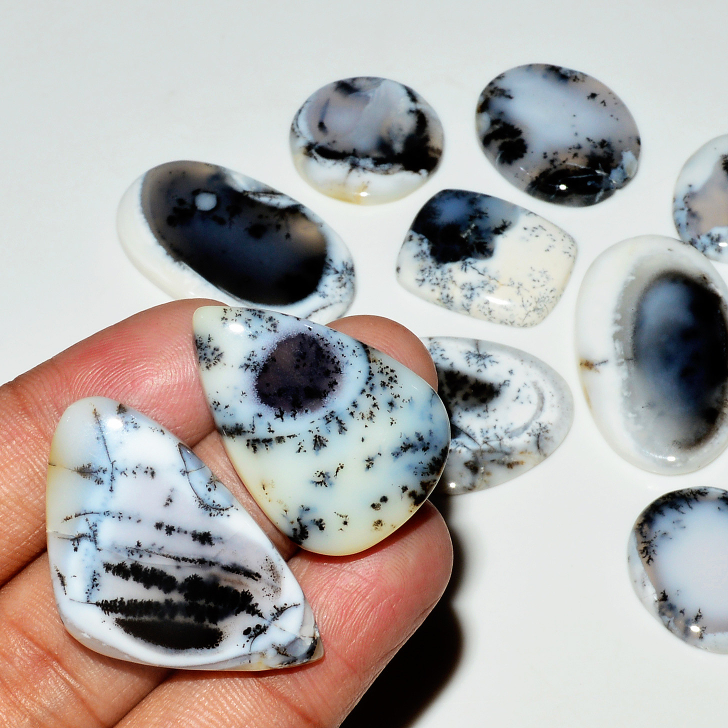 11 Piece242CtsNatural Dendrite Agate Cabochon Gemstone lot 35x20  20x20mm 19190