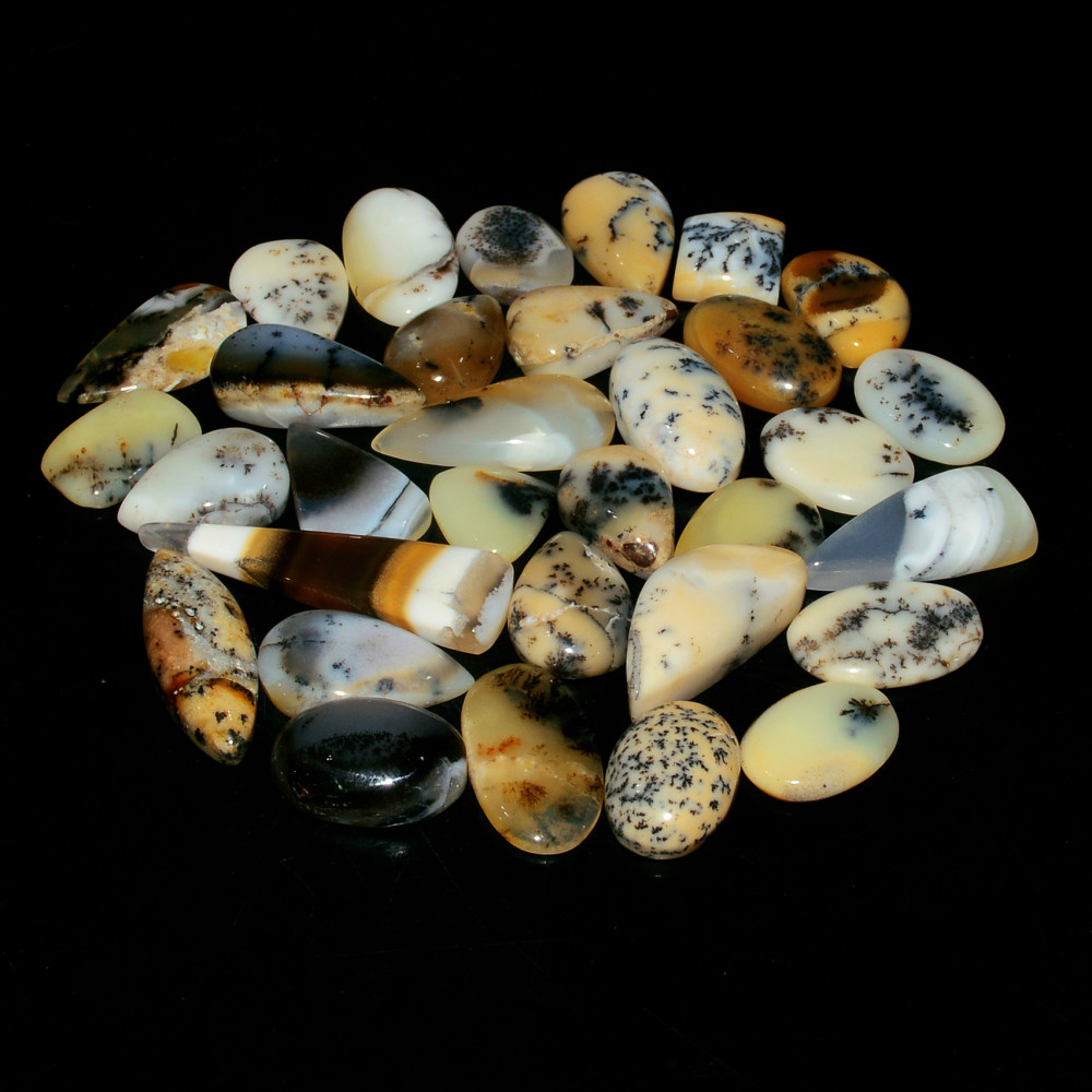 Image of 32 Piece 138Cts Natural Dendrite Agate Cabochon Gemstone lot 31x7  8x9mm #19191