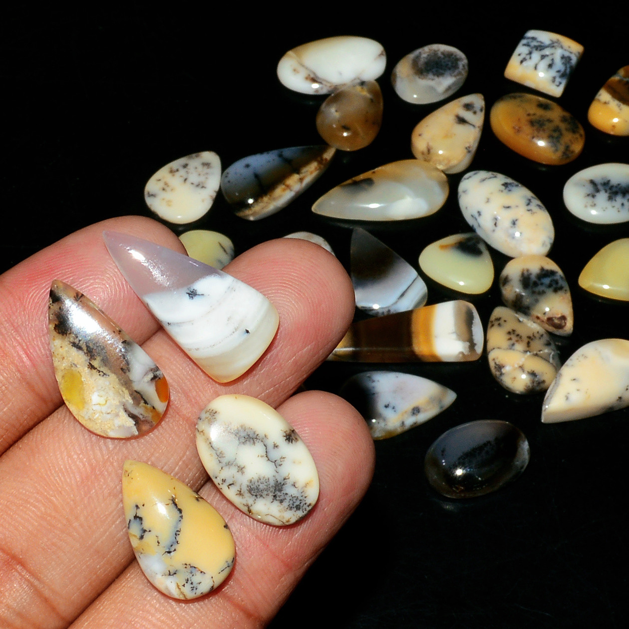 32 Piece 138Cts Natural Dendrite Agate Cabochon Gemstone lot 31x7  8x9mm 19191