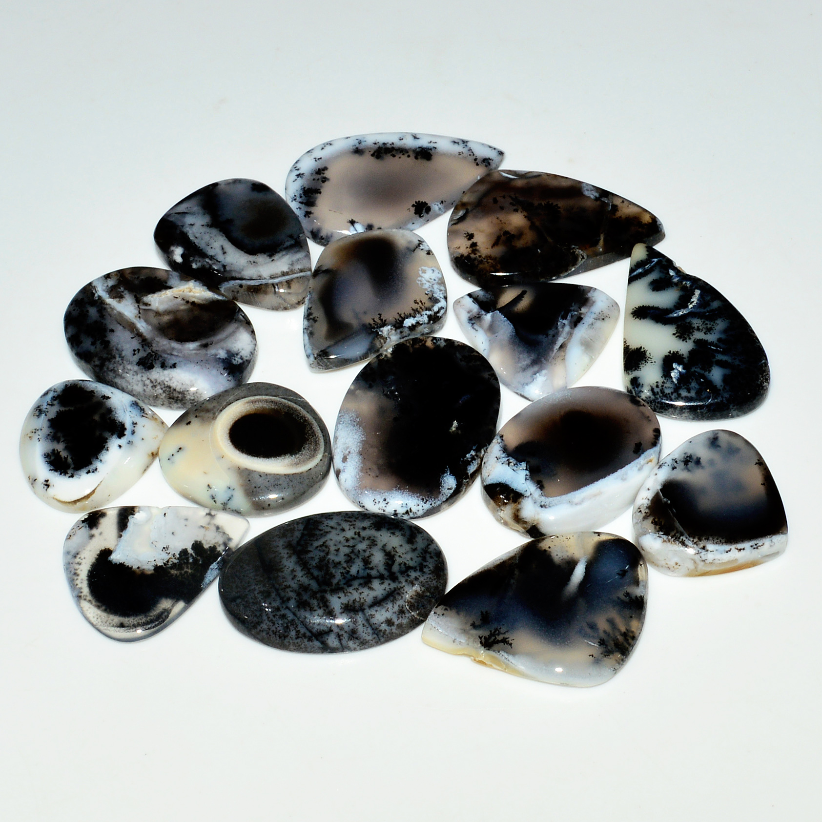 15 Piece250CtsNatural Dendrite Agate Cabochon Gemstone lot 27x18  16x16mm 19192