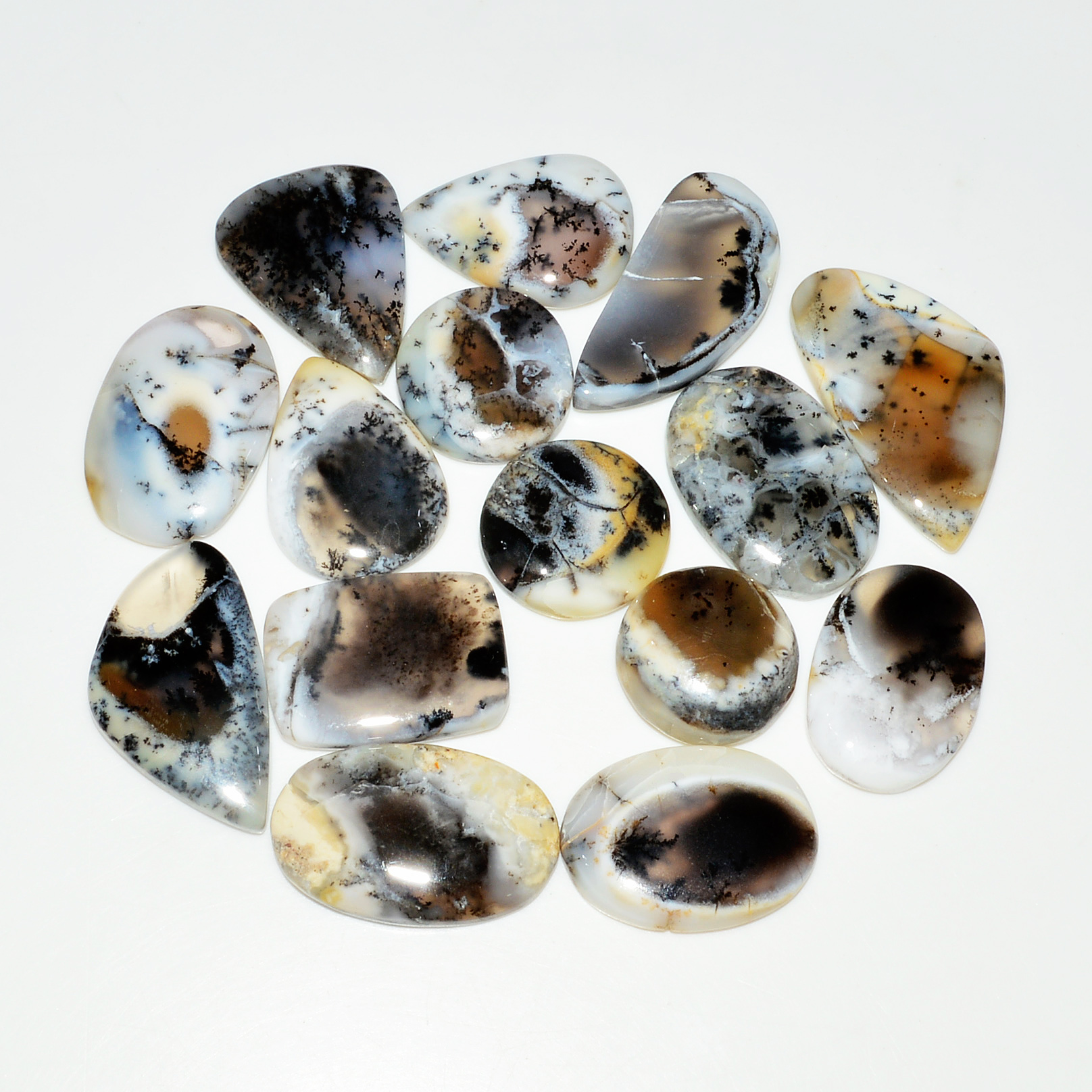 15 Piece192CtsNatural Dendrite Agate Cabochon Gemstone lot 28x15 15x15mm 19193