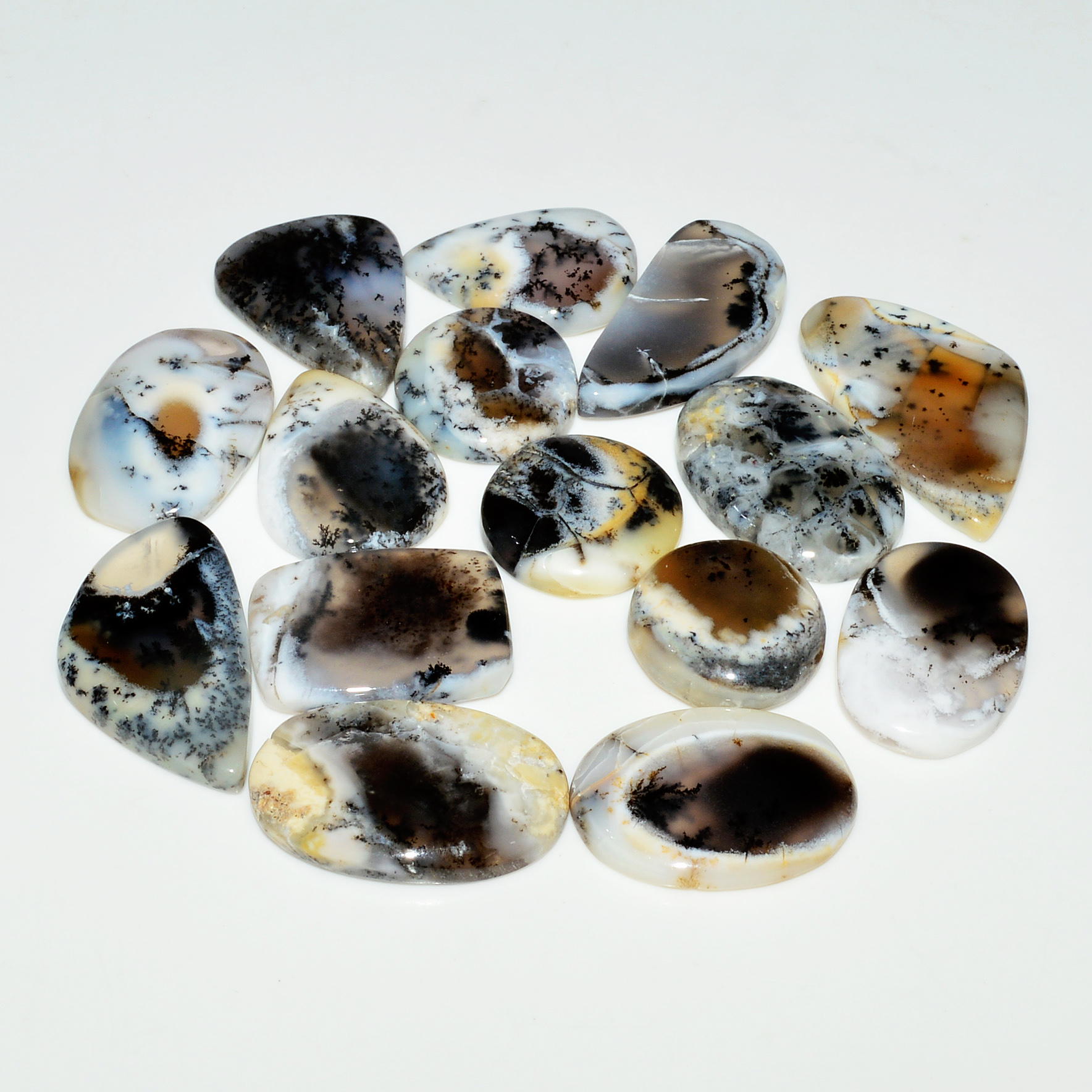 15 Piece192CtsNatural Dendrite Agate Cabochon Gemstone lot 28x15  15x15mm 19193