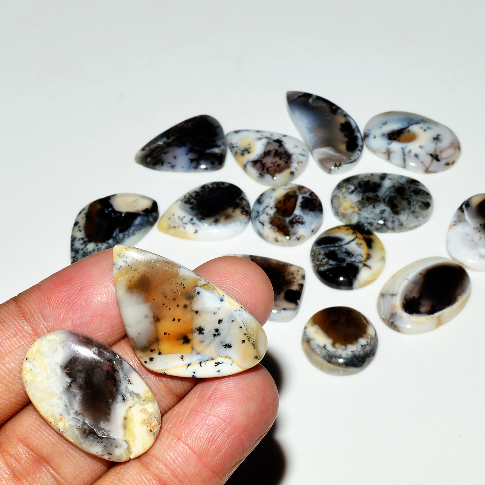 15 Piece192CtsNatural Dendrite Agate Cabochon Gemstone lot 28x15  15x15mm 19193