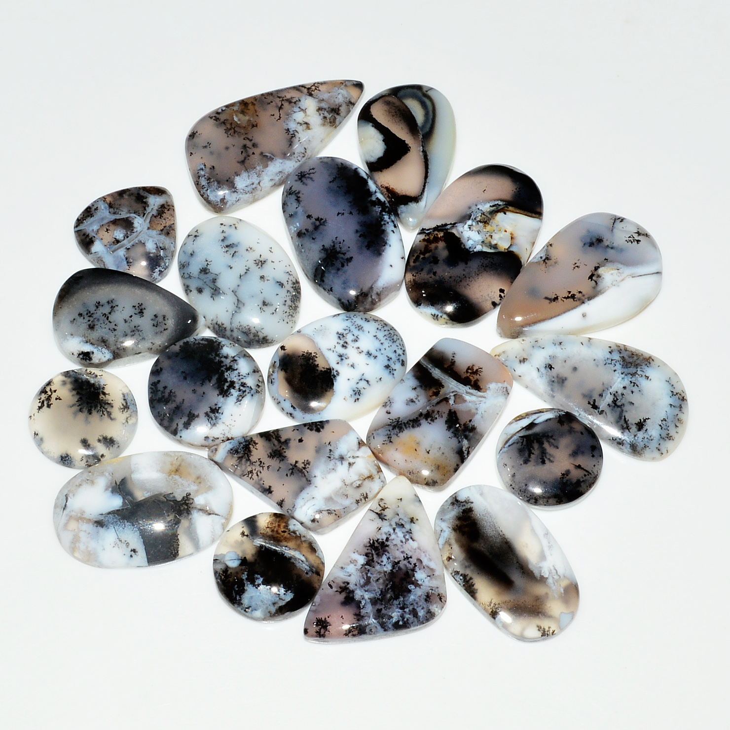 19 Piece212CtsNatural Dendrite Agate Cabochon Gemstone lot 28x13  12x12mm 19194