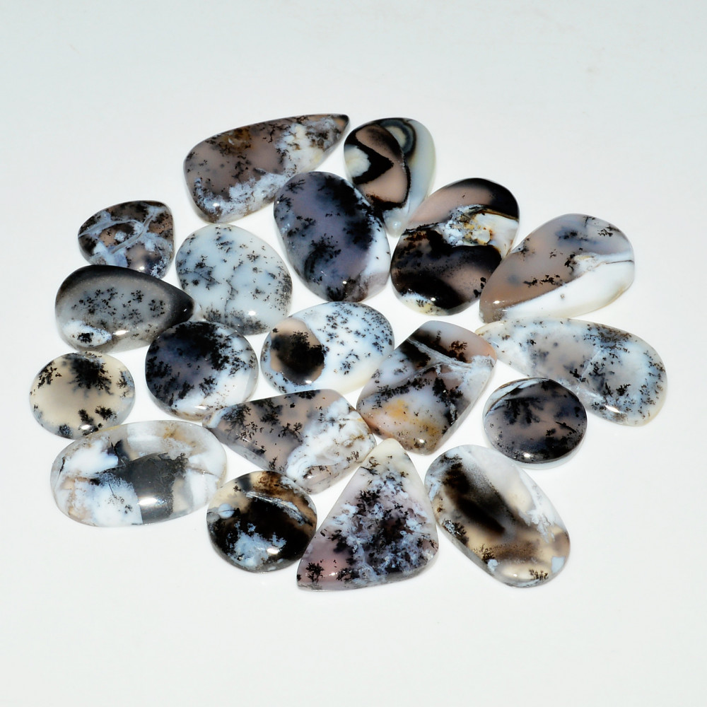 Image of 19 Piece212CtsNatural Dendrite Agate Cabochon Gemstone lot 28x13  12x12mm #19194