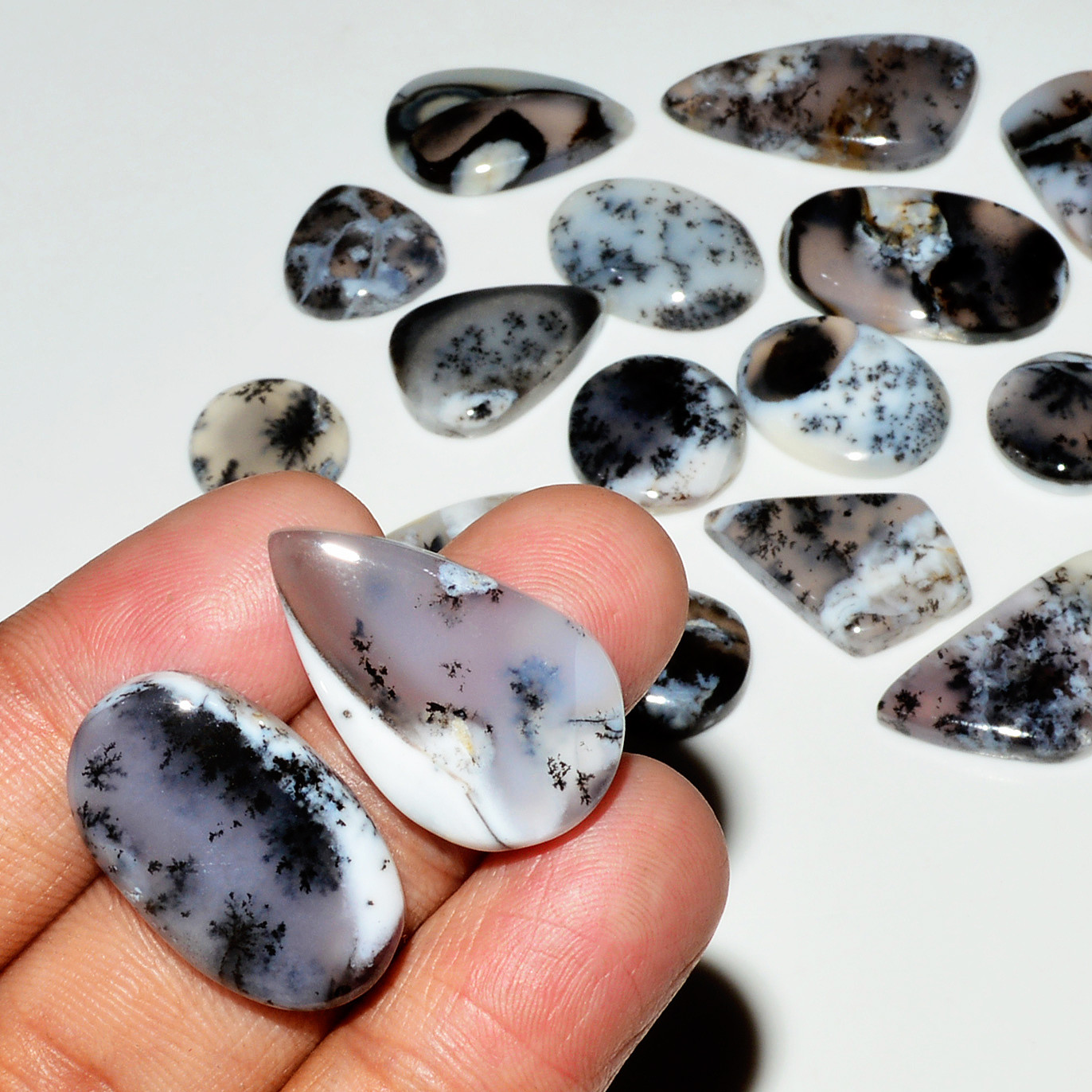 19 Piece212CtsNatural Dendrite Agate Cabochon Gemstone lot 28x13 12x12mm 19194