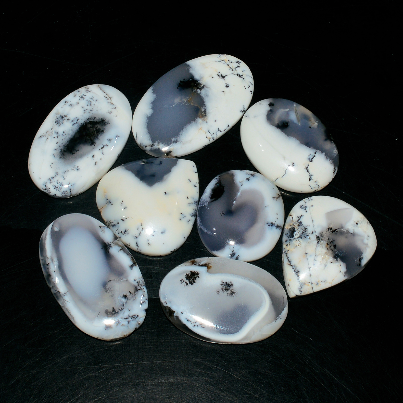 8 Piece195CtsNatural Dendrite Agate Cabochon Gemstone lot 33x19  21x19mm 19195