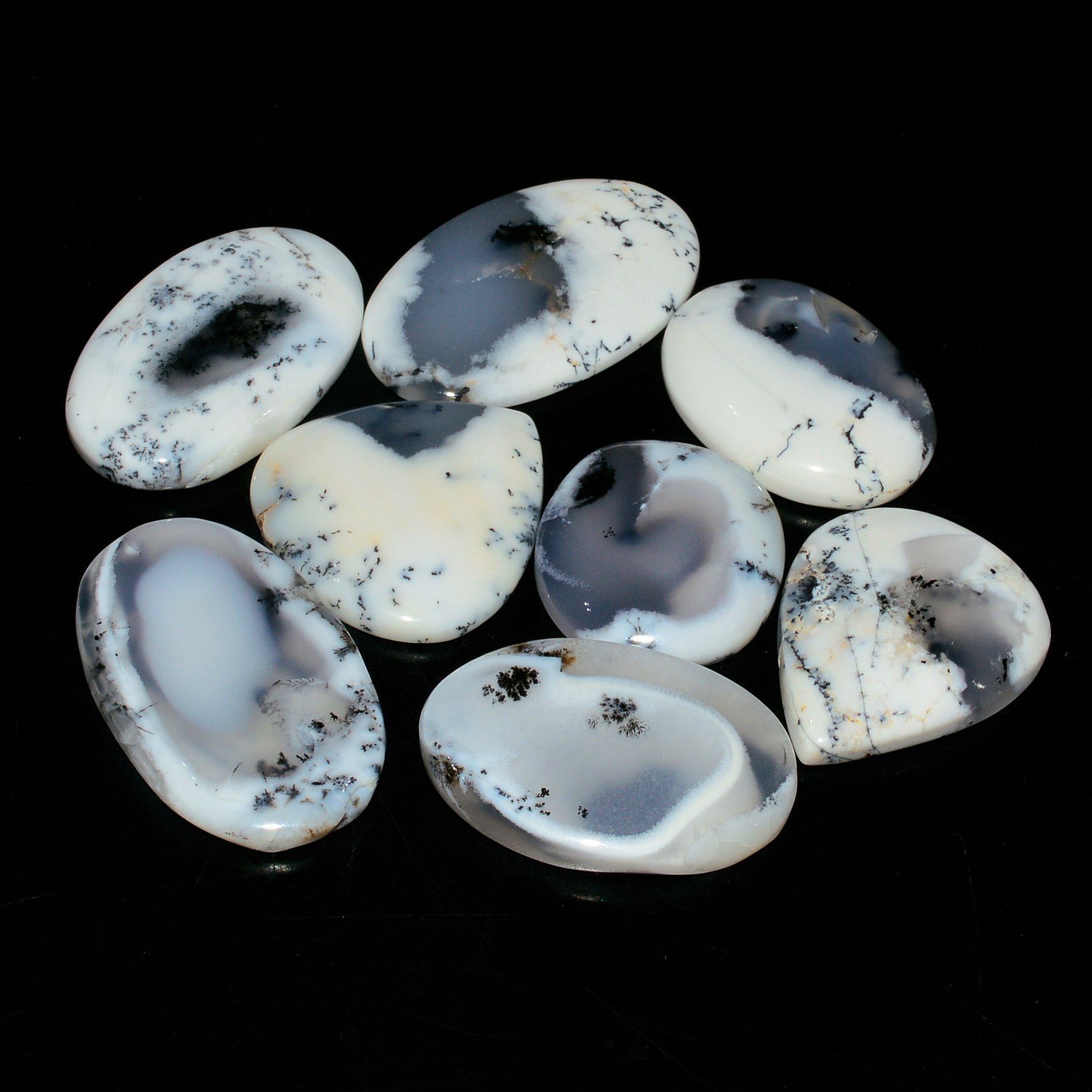 8 Piece195CtsNatural Dendrite Agate Cabochon Gemstone lot 33x19  21x19mm 19195