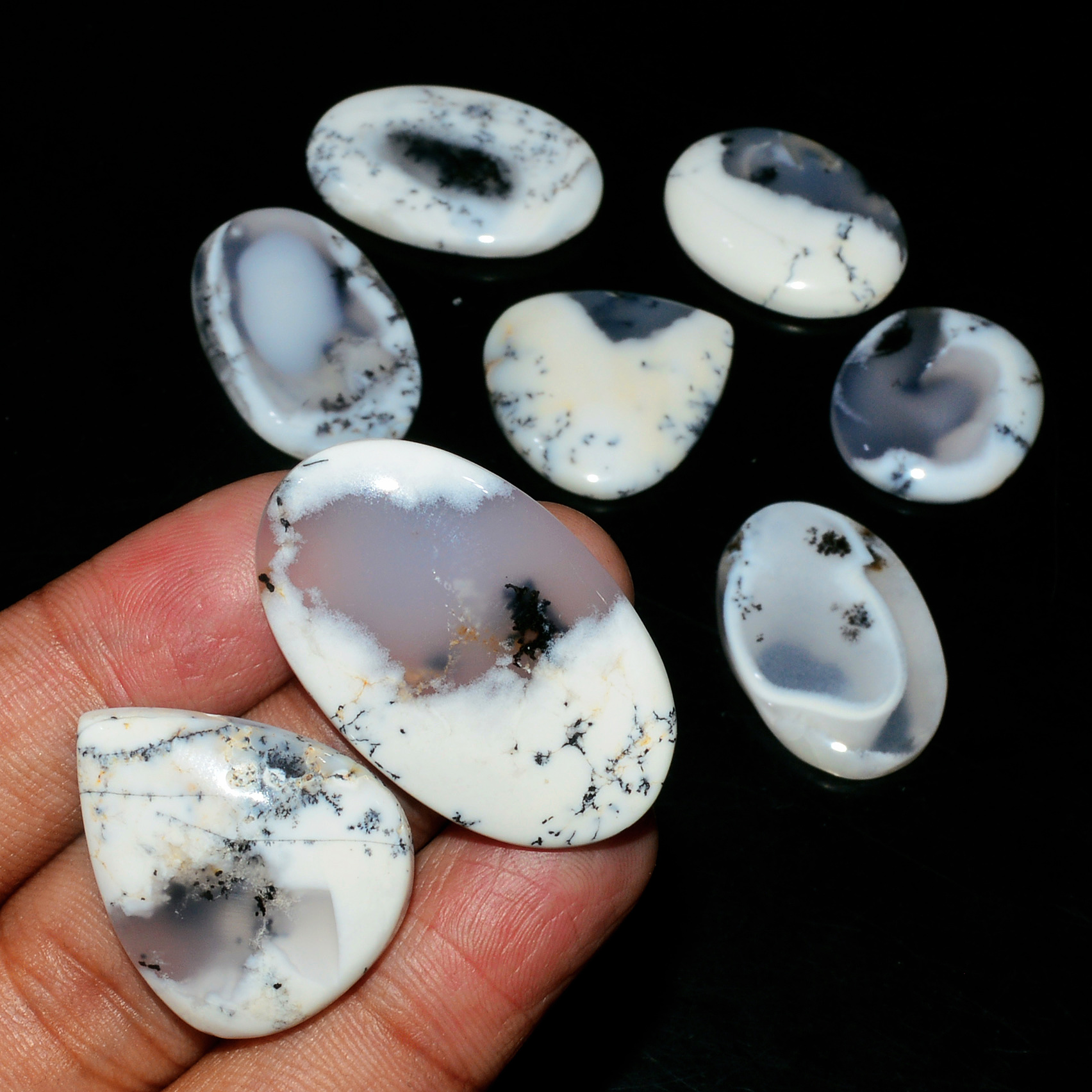 8 Piece195CtsNatural Dendrite Agate Cabochon Gemstone lot 33x19 21x19mm 19195