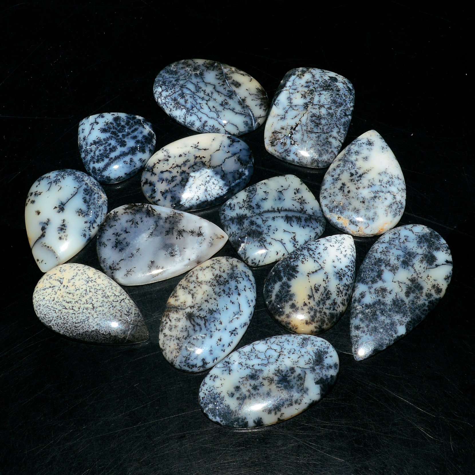 13 Piece216CtsNatural Dendrite Agate Cabochon Gemstone lot 33x17 17x17mm 19196