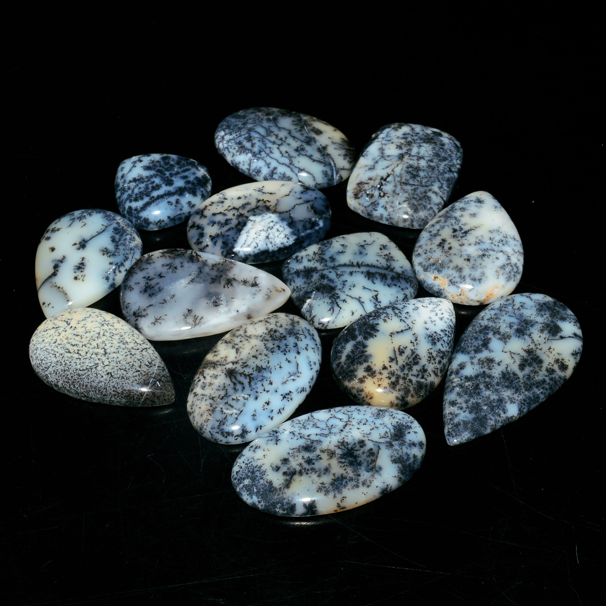 13 Piece216CtsNatural Dendrite Agate Cabochon Gemstone lot 33x17  17x17mm 19196