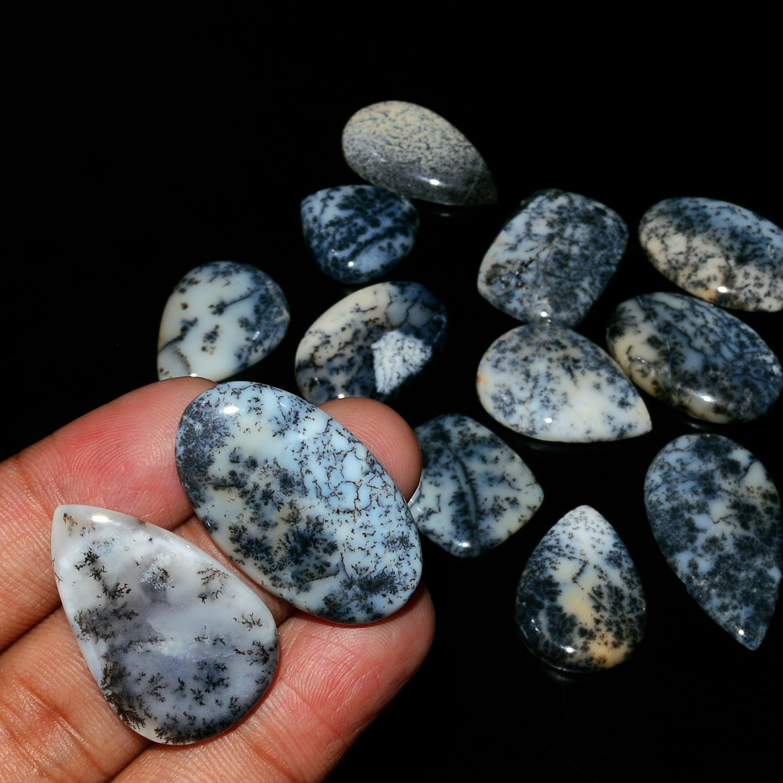 13 Piece216CtsNatural Dendrite Agate Cabochon Gemstone lot 33x17  17x17mm 19196