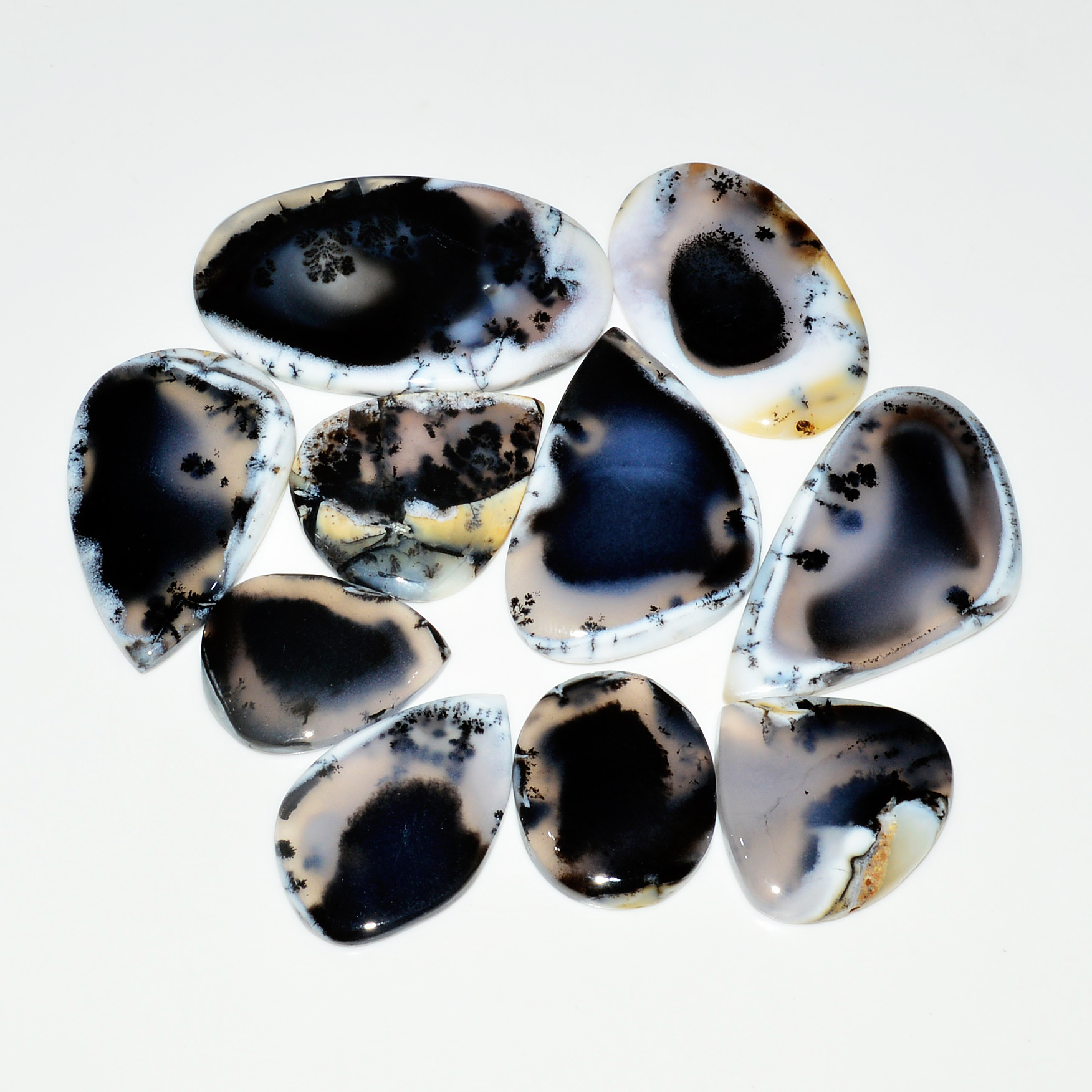 10 Piece349CtsNatural Dendrite Agate Cabochon Gemstone lot 48x28  25x20mm 19197