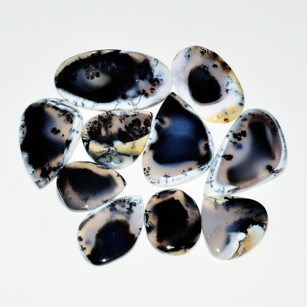 Image of 10 Piece349CtsNatural Dendrite Agate Cabochon Gemstone lot 48x28  25x20mm #19197
