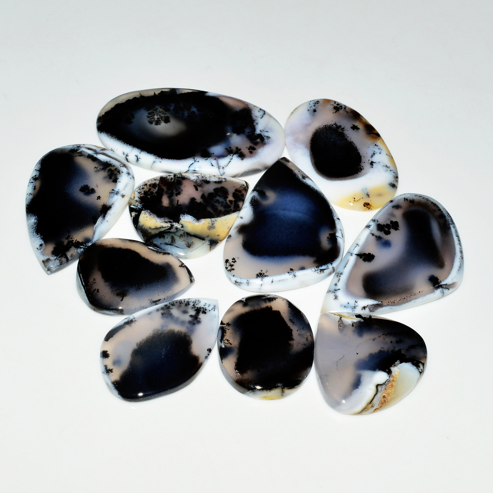 10 Piece349CtsNatural Dendrite Agate Cabochon Gemstone lot 48x28  25x20mm 19197
