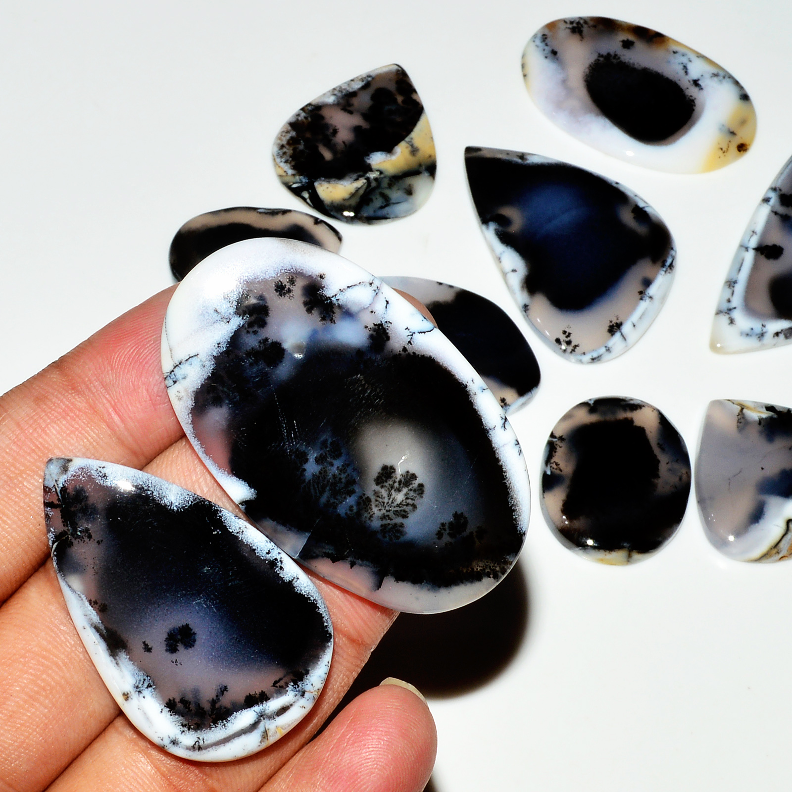10 Piece349CtsNatural Dendrite Agate Cabochon Gemstone lot 48x28 25x20mm 19197