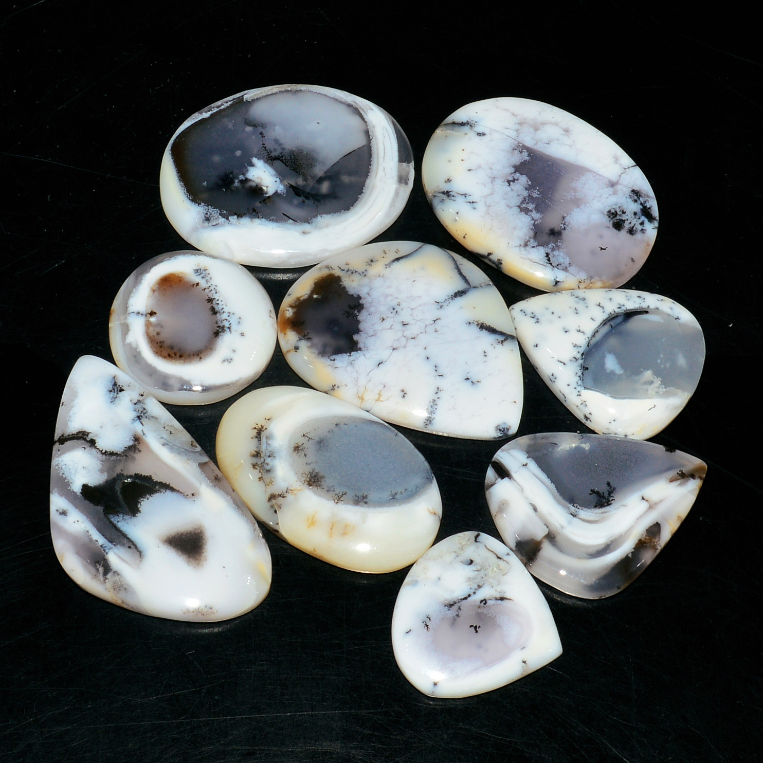9 Piece260CtsNatural Dendrite Agate Cabochon Gemstone lot 40x21  20x20mm 19198