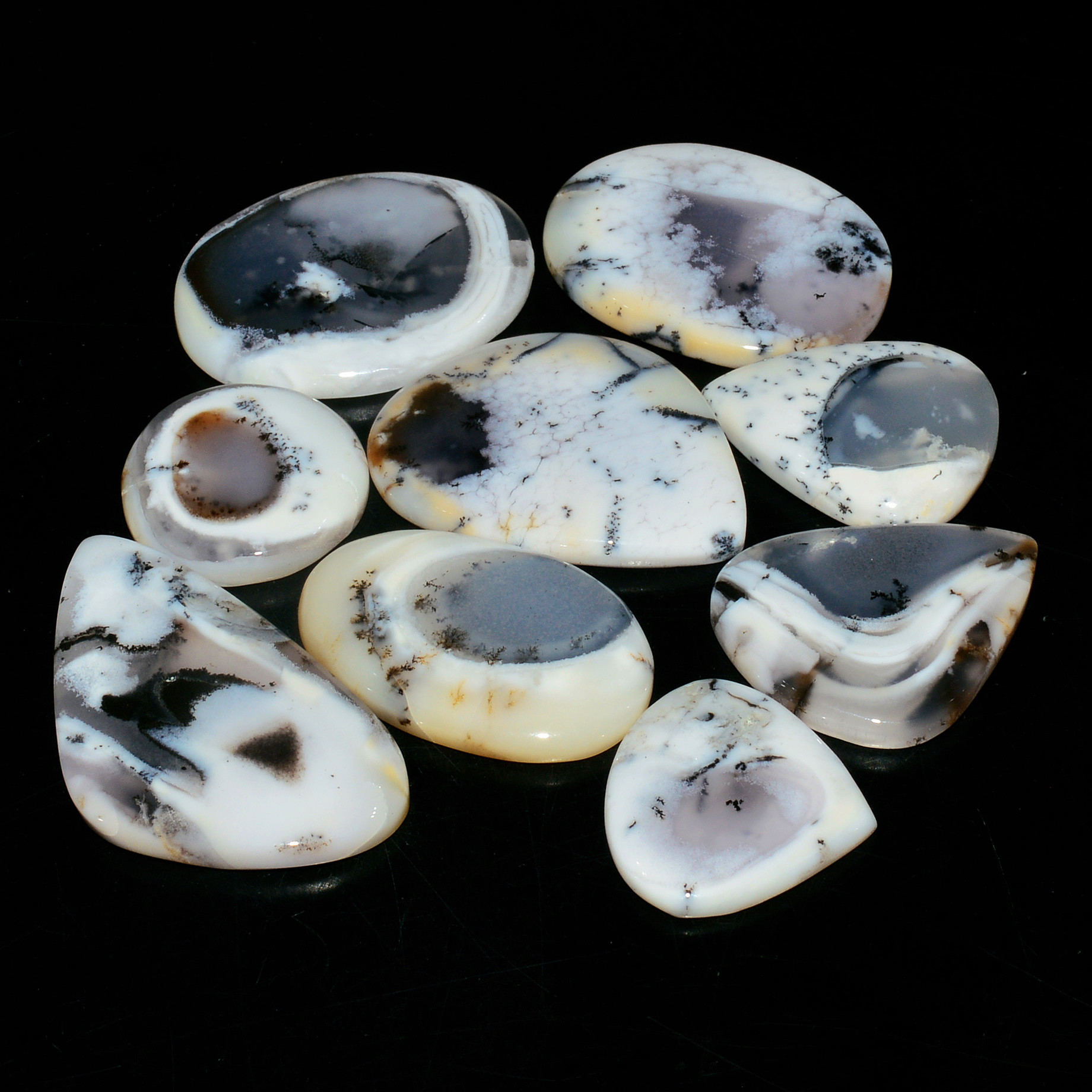 9 Piece260CtsNatural Dendrite Agate Cabochon Gemstone lot 40x21  20x20mm 19198