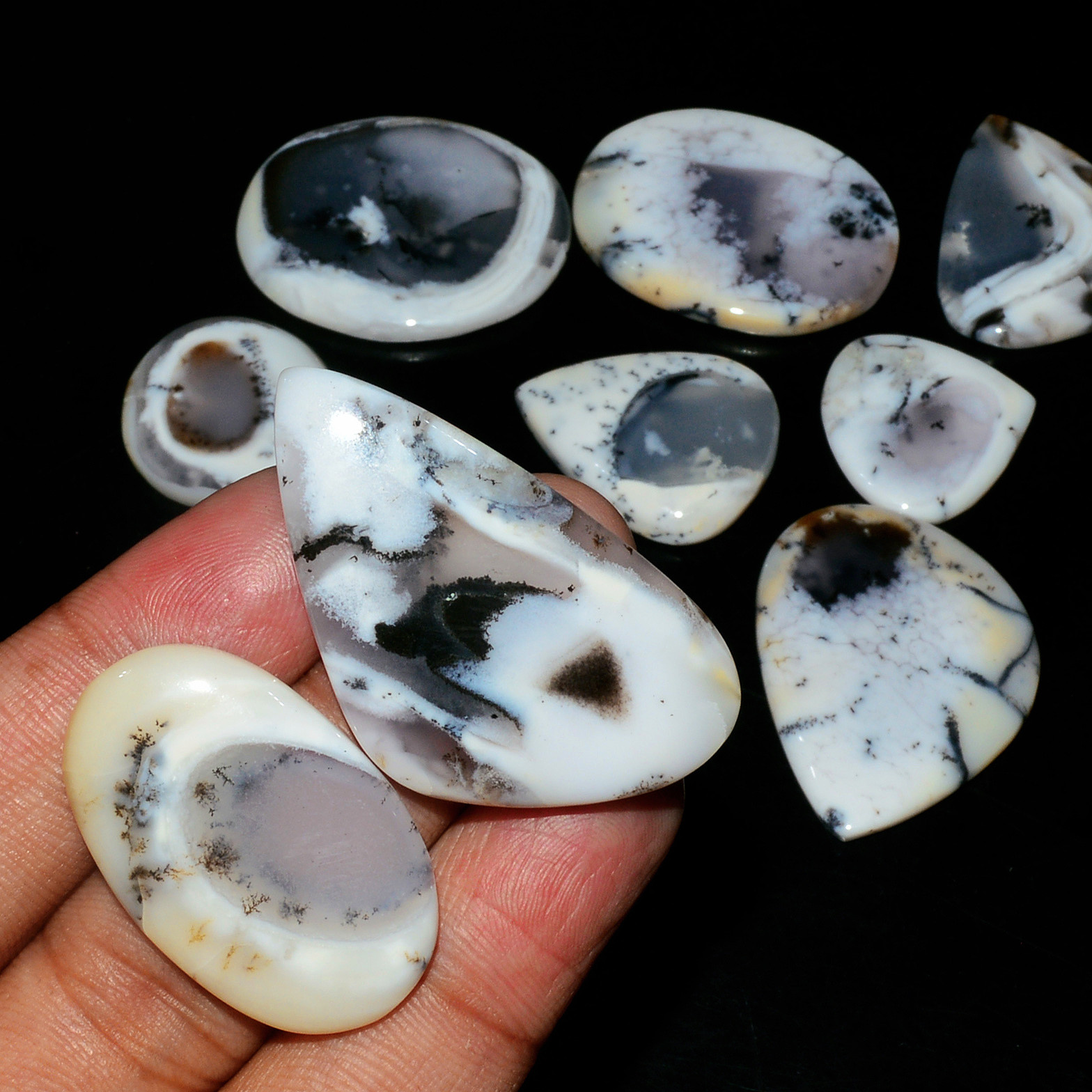 9 Piece260CtsNatural Dendrite Agate Cabochon Gemstone lot 40x21  20x20mm 19198