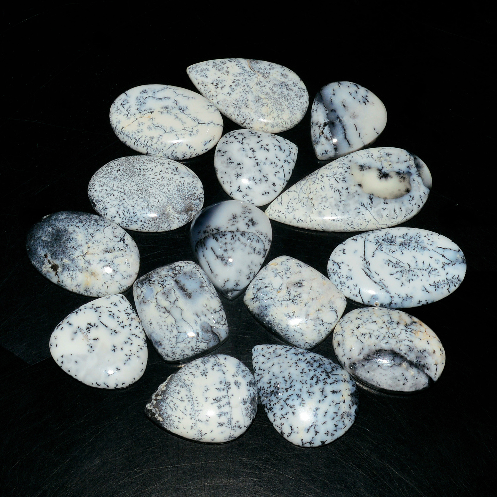 15 Piece235CtsNatural Dendrite Agate Cabochon Gemstone lot 37x18  18x17mm 19199