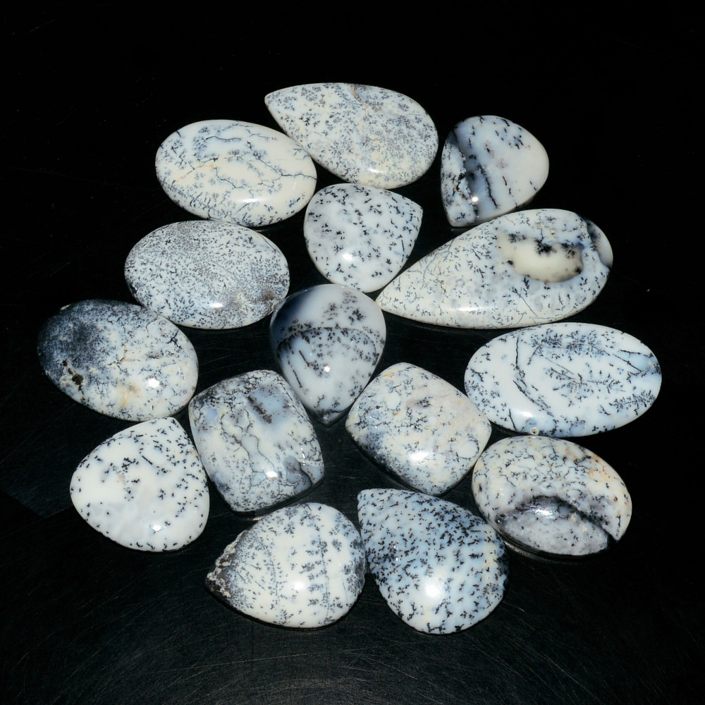 Image of 15 Piece235CtsNatural Dendrite Agate Cabochon Gemstone lot 37x18  18x17mm #19199