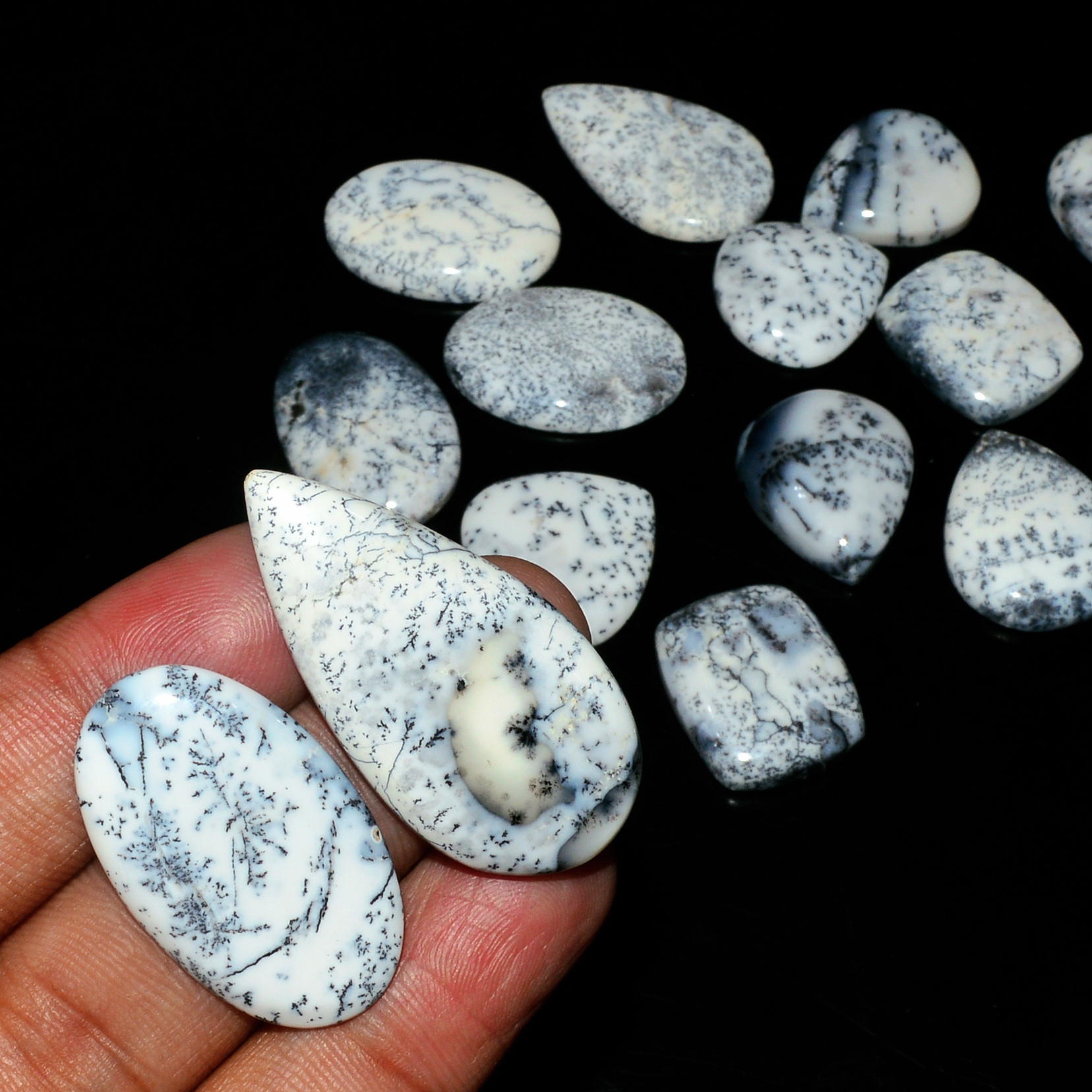 15 Piece235CtsNatural Dendrite Agate Cabochon Gemstone lot 37x18  18x17mm 19199