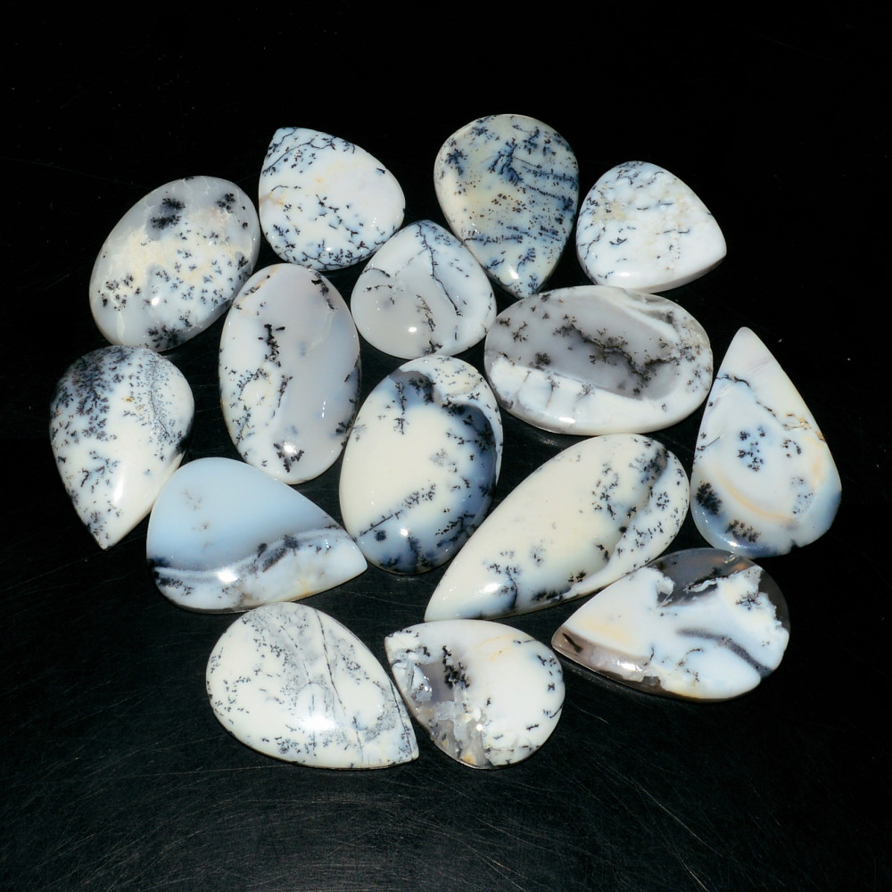Image of 15 Piece281CtsNatural Dendrite Agate Cabochon Gemstone lot 36x16  16x16mm #19200