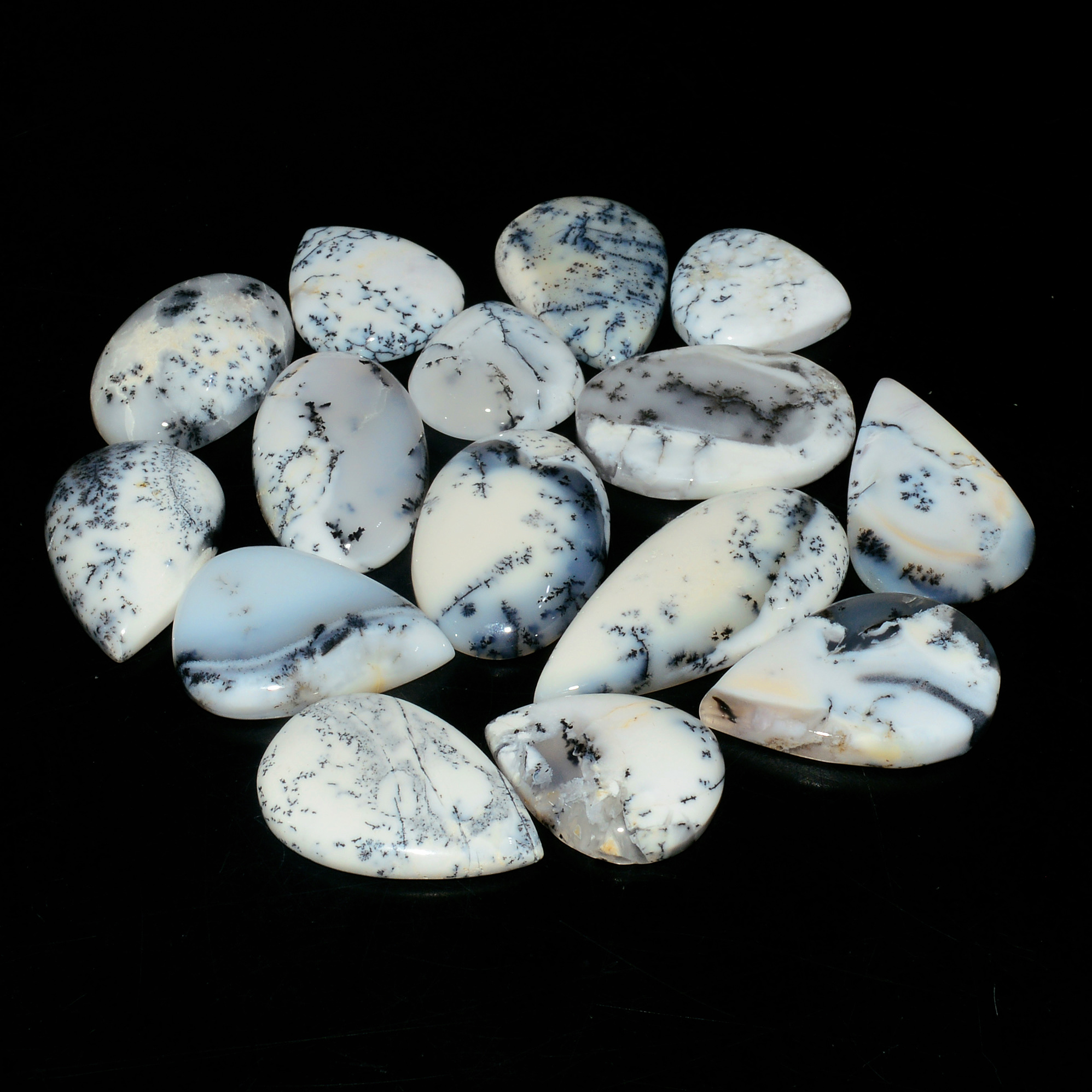 15 Piece281CtsNatural Dendrite Agate Cabochon Gemstone lot 36x16  16x16mm 19200