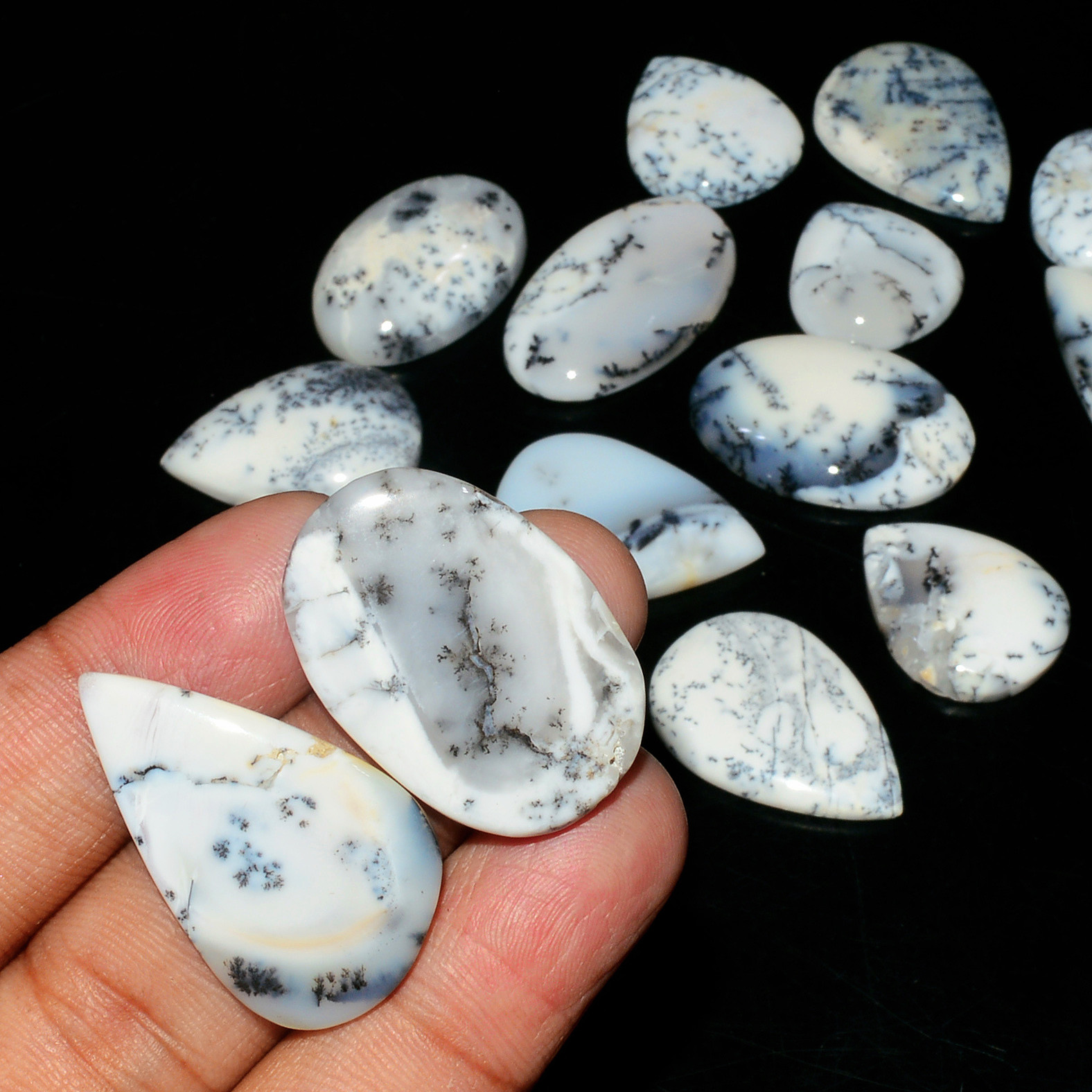 15 Piece281CtsNatural Dendrite Agate Cabochon Gemstone lot 36x16  16x16mm 19200