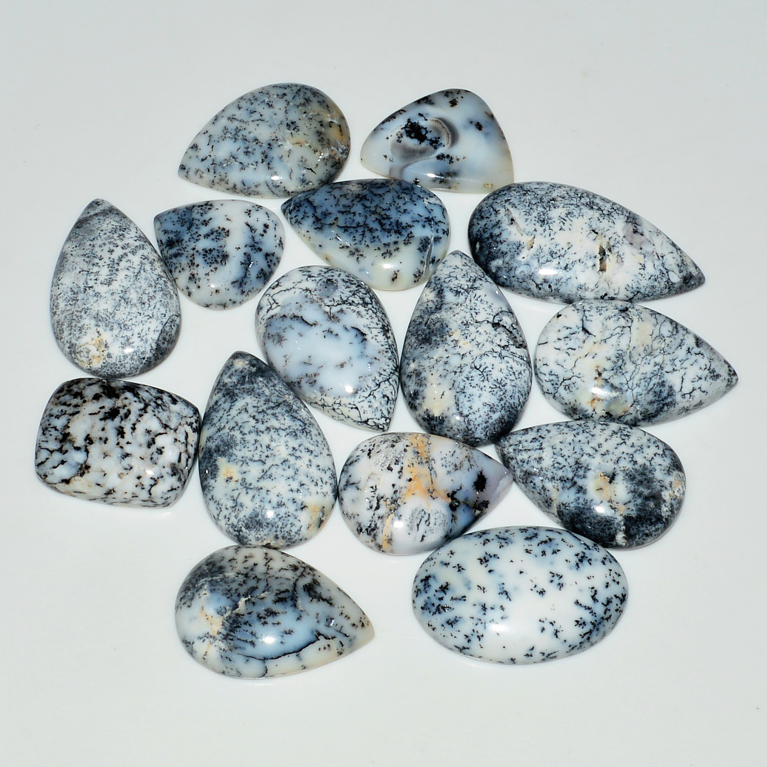 15 Piece206CtsNatural Dendrite Agate Cabochon Gemstone lot 30x14  15x14mm 19202