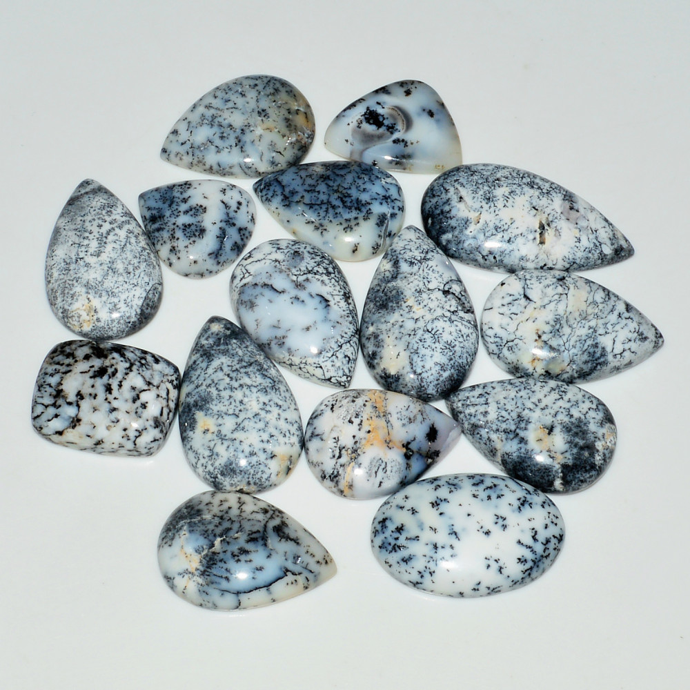 Image of 15 Piece206CtsNatural Dendrite Agate Cabochon Gemstone lot 30x14  15x14mm #19202