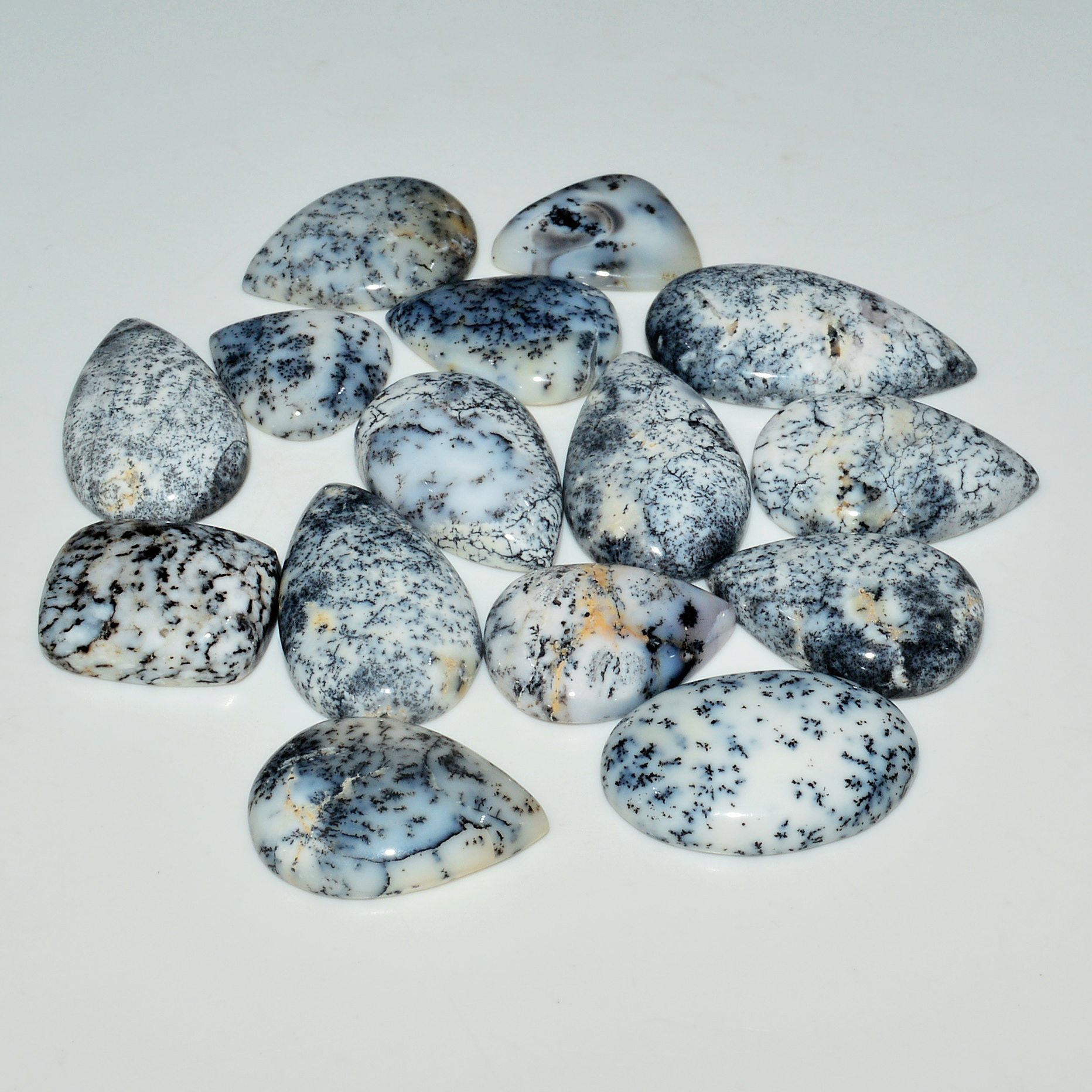 15 Piece206CtsNatural Dendrite Agate Cabochon Gemstone lot 30x14 15x14mm 19202