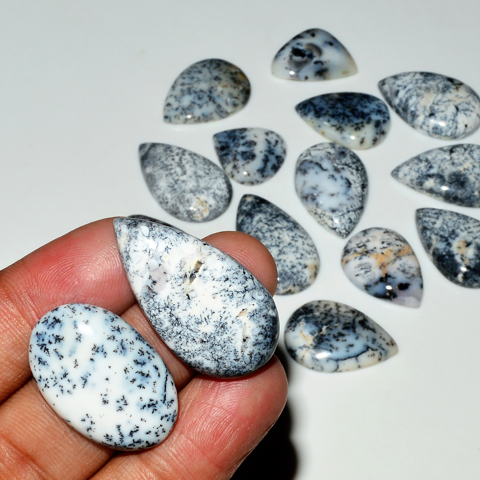 15 Piece206CtsNatural Dendrite Agate Cabochon Gemstone lot 30x14 15x14mm 19202