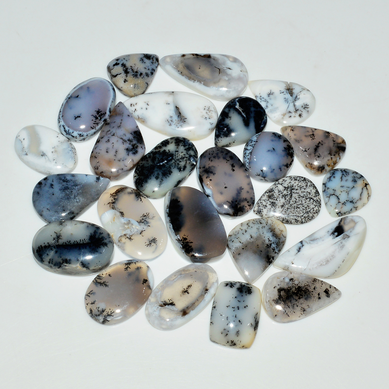 24 Piece212CtsNatural Dendrite Agate Cabochon Gemstone lot 24x11  12x11mm 19203