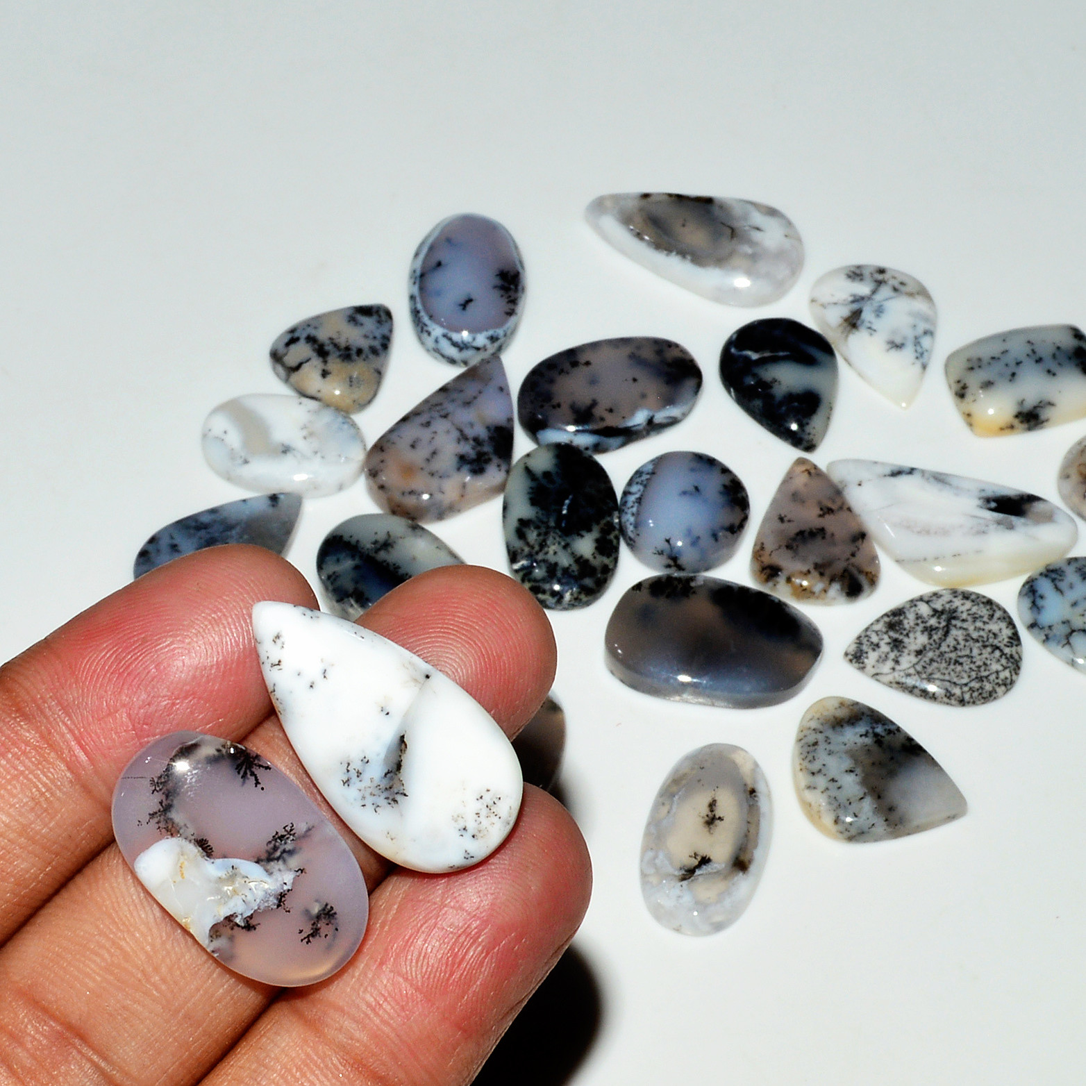 24 Piece212CtsNatural Dendrite Agate Cabochon Gemstone lot 24x11  12x11mm 19203