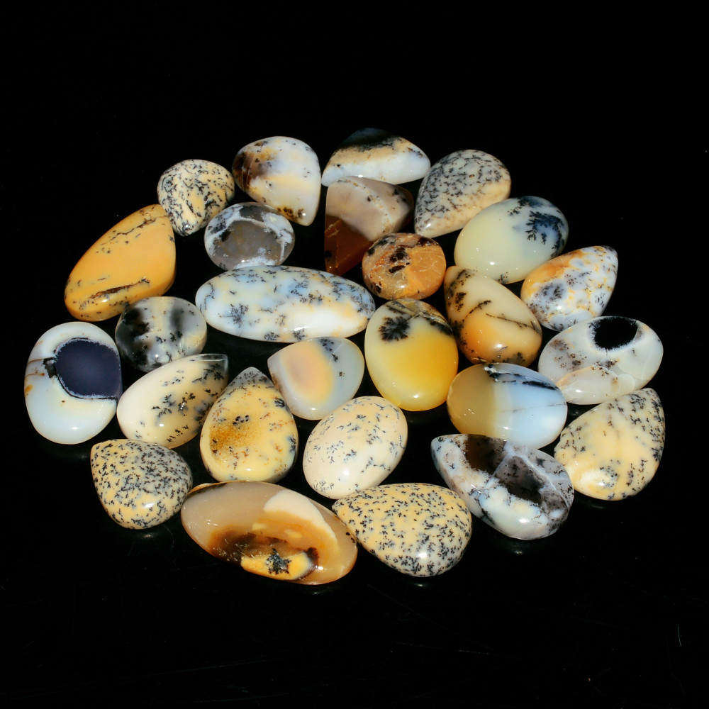 Image of 26 Piece196CtsNatural Dendrite Agate Cabochon Gemstone lot 22x11  11x11mm #19205